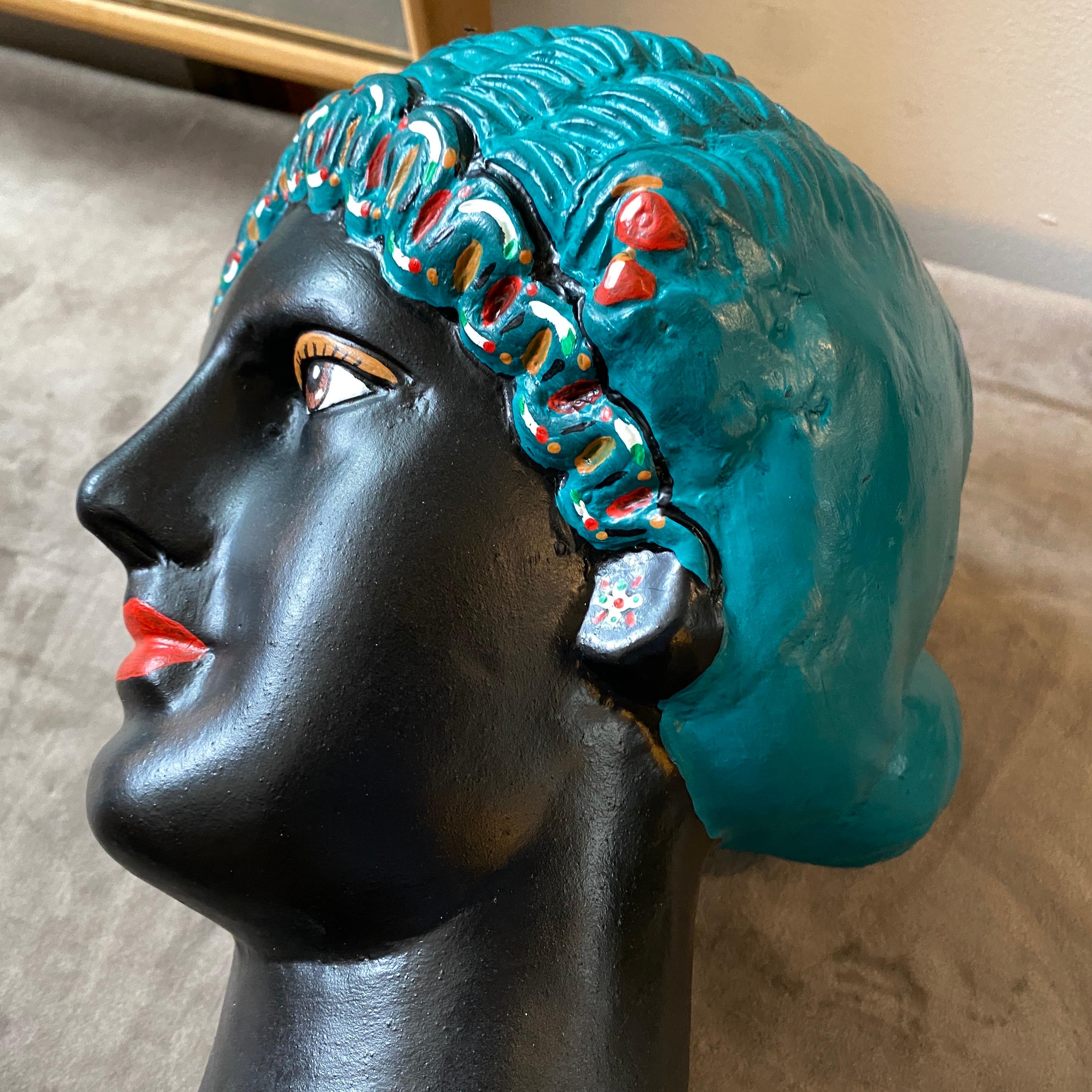 1960s Mid-Century Modern Hand-Painted Terracotta Woman's Head 4