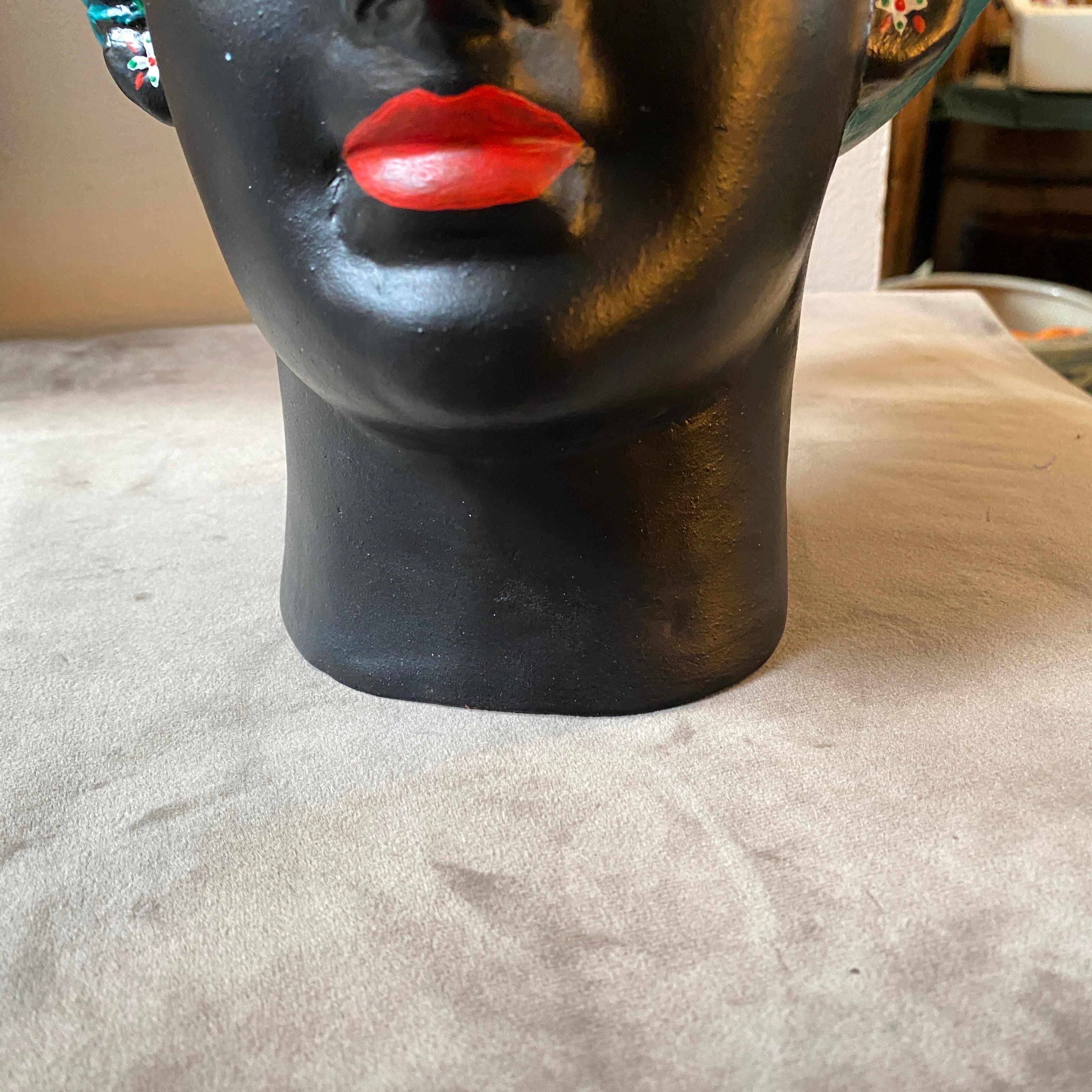 Hand-Crafted 1960s Mid-Century Modern Hand-Painted Terracotta Woman's Head