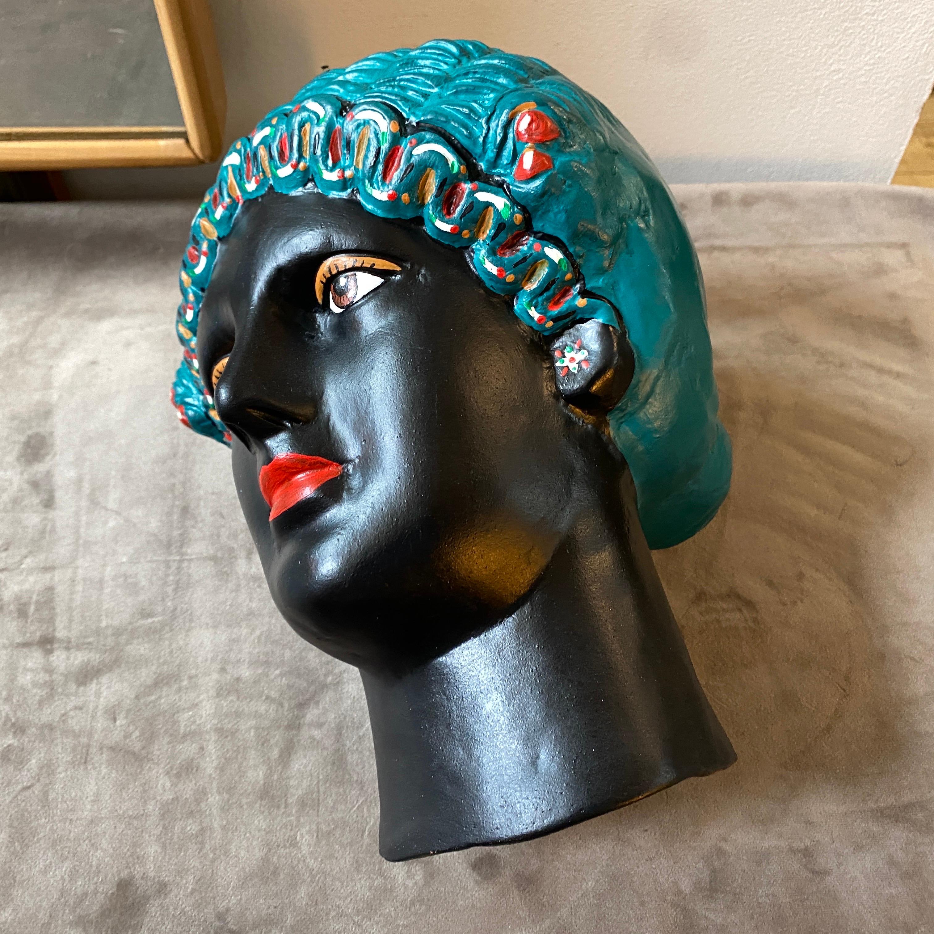 1960s Mid-Century Modern Hand-Painted Terracotta Woman's Head 1