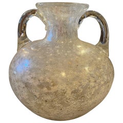 1960s Mid-Century Modern Heavy Scavo Murano Glass Amphora Vase