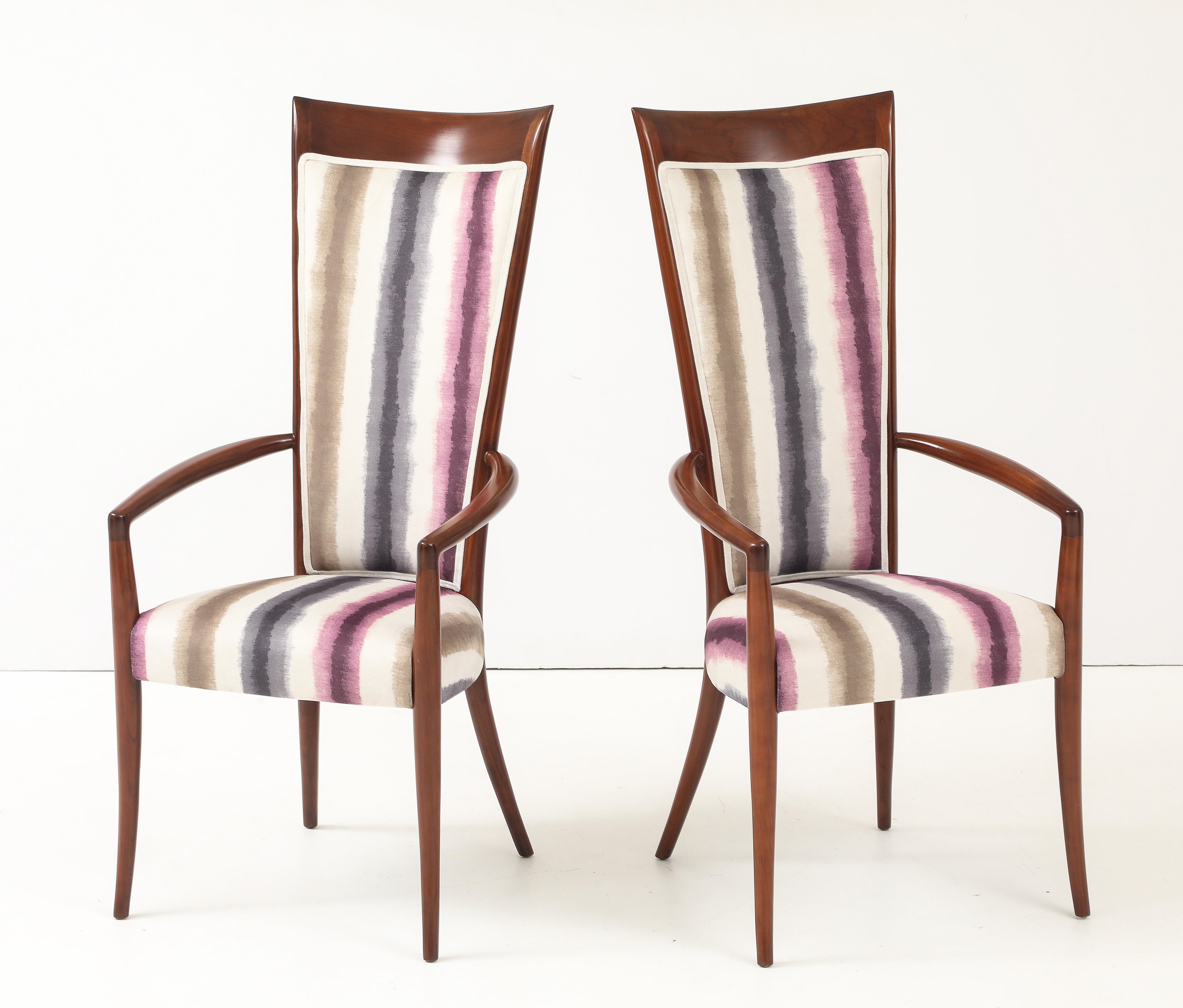 1960's Mid Century Modern Hohe Rückenlehne Italienisch Esszimmerstühle Satz von 6 (Stoff) im Angebot