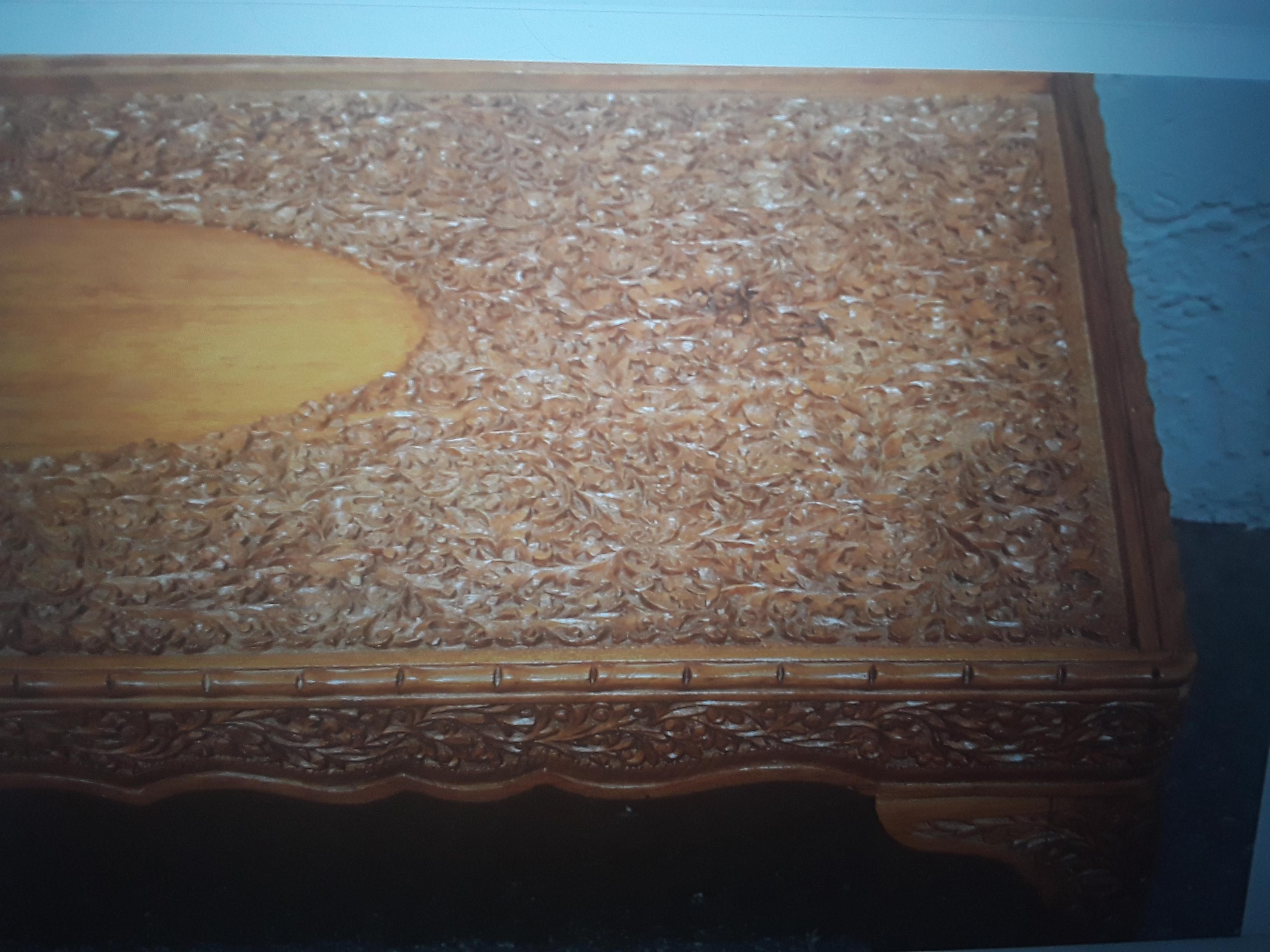 1960's Mid Century Modern Highly Carved in Floral Relief Coffee / Cocktail Table For Sale 3