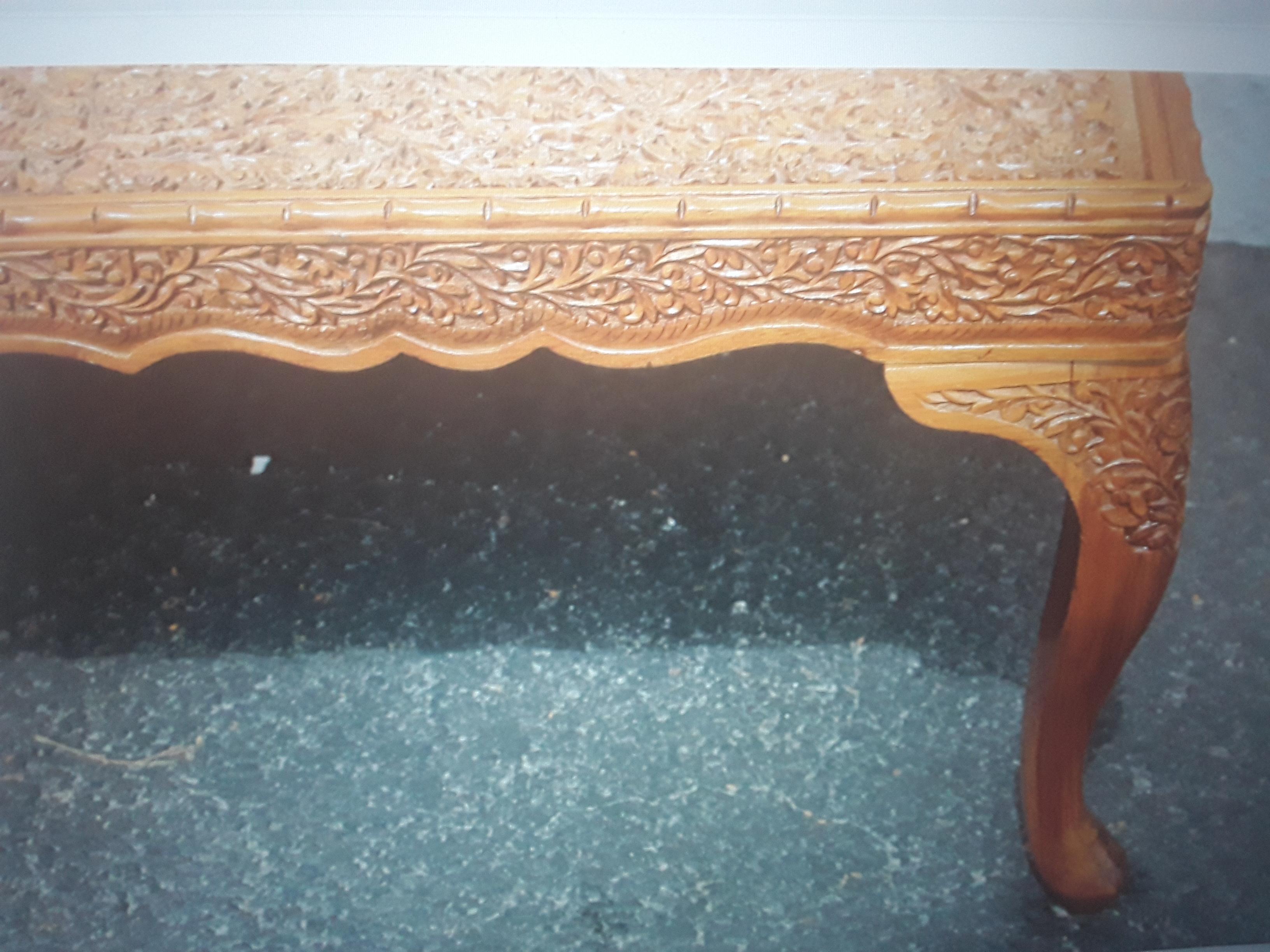 1960's Mid Century Modern Highly Carved in Floral Relief Coffee / Cocktail Table For Sale 4