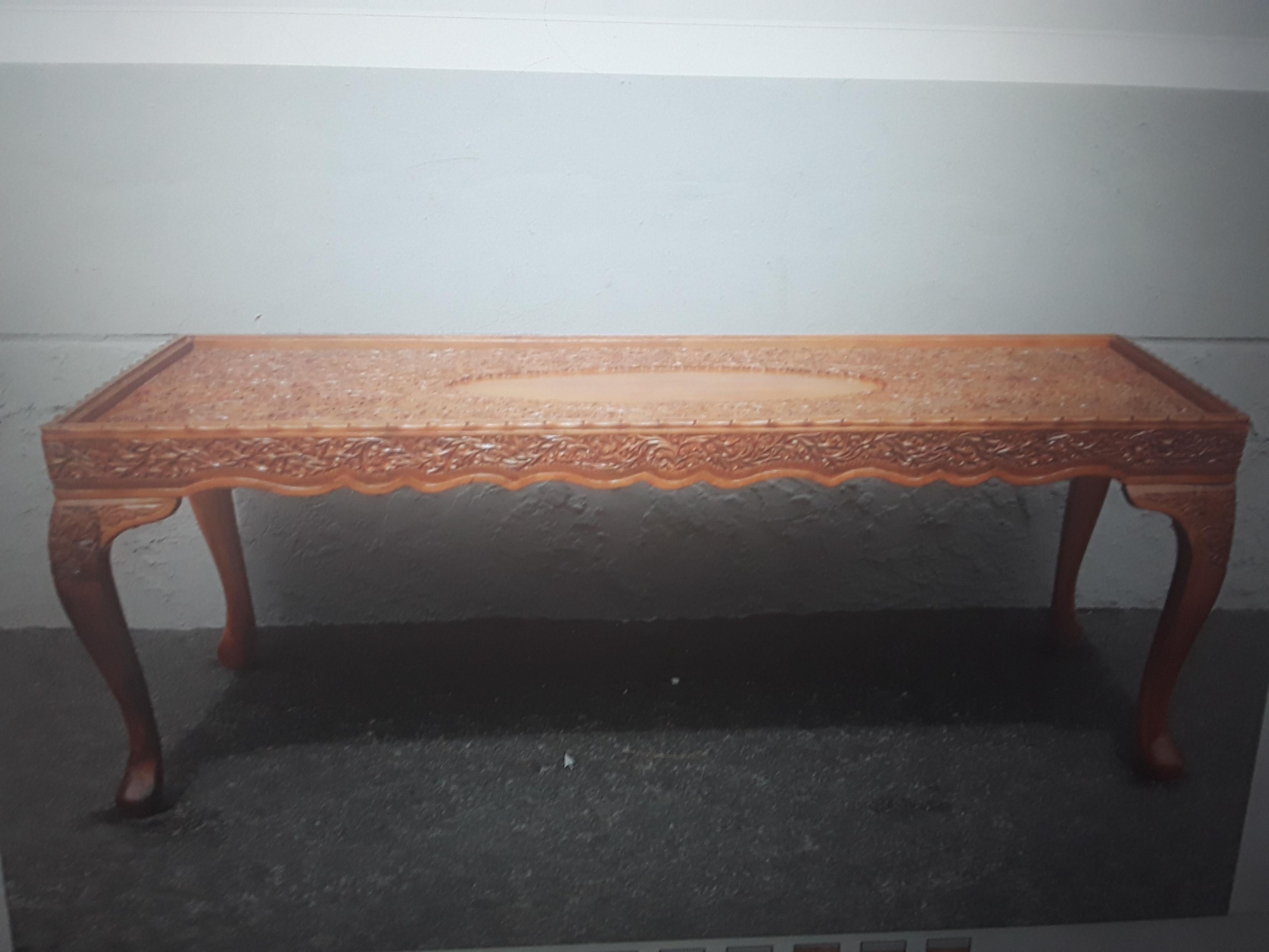 1960's Mid Century Modern Highly Carved in Floral Relief Coffee / Cocktail Table For Sale 5