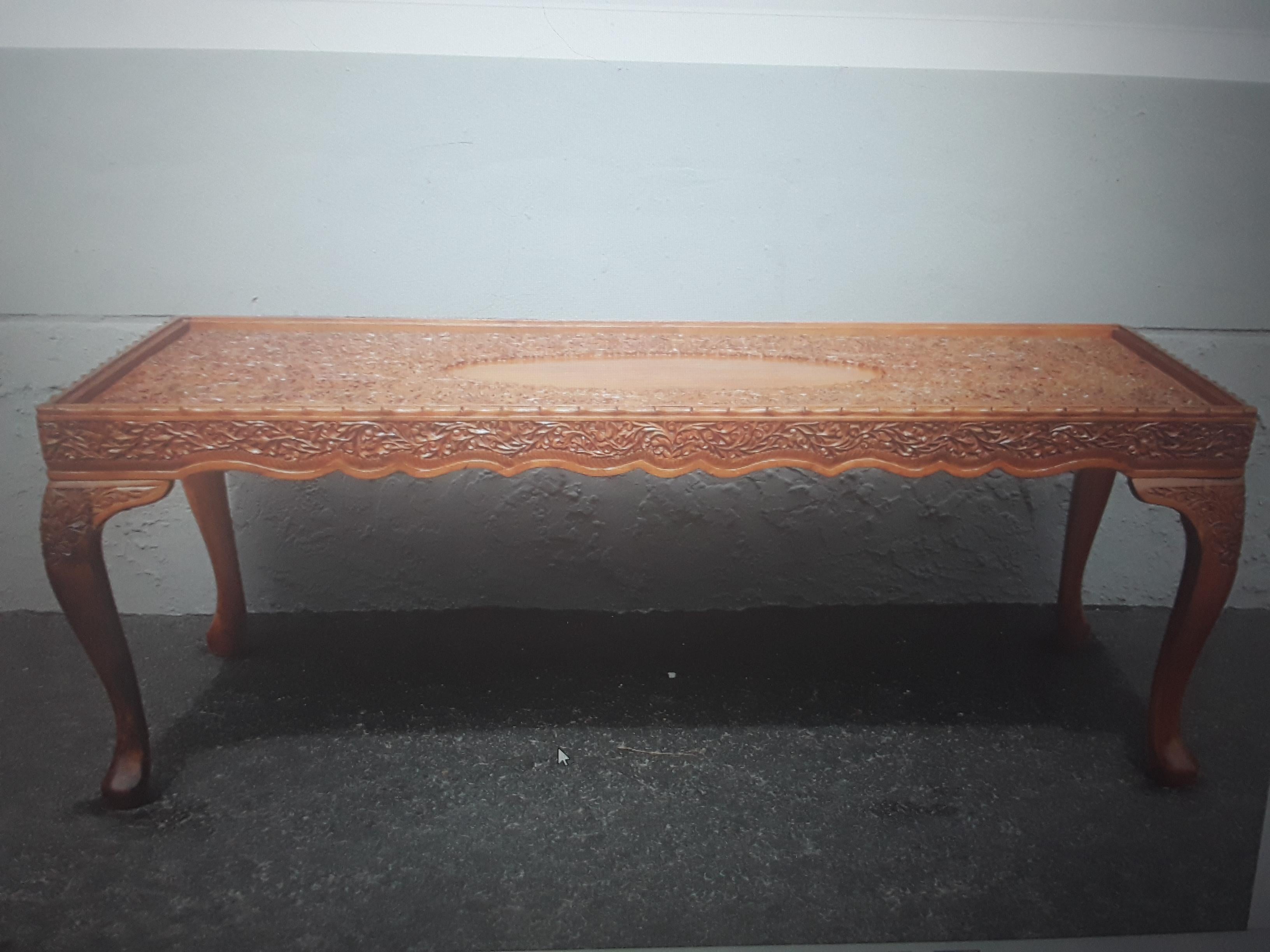 1960's Mid Century Modern Highly Carved in Floral Relief Coffee / Cocktail Table For Sale 6