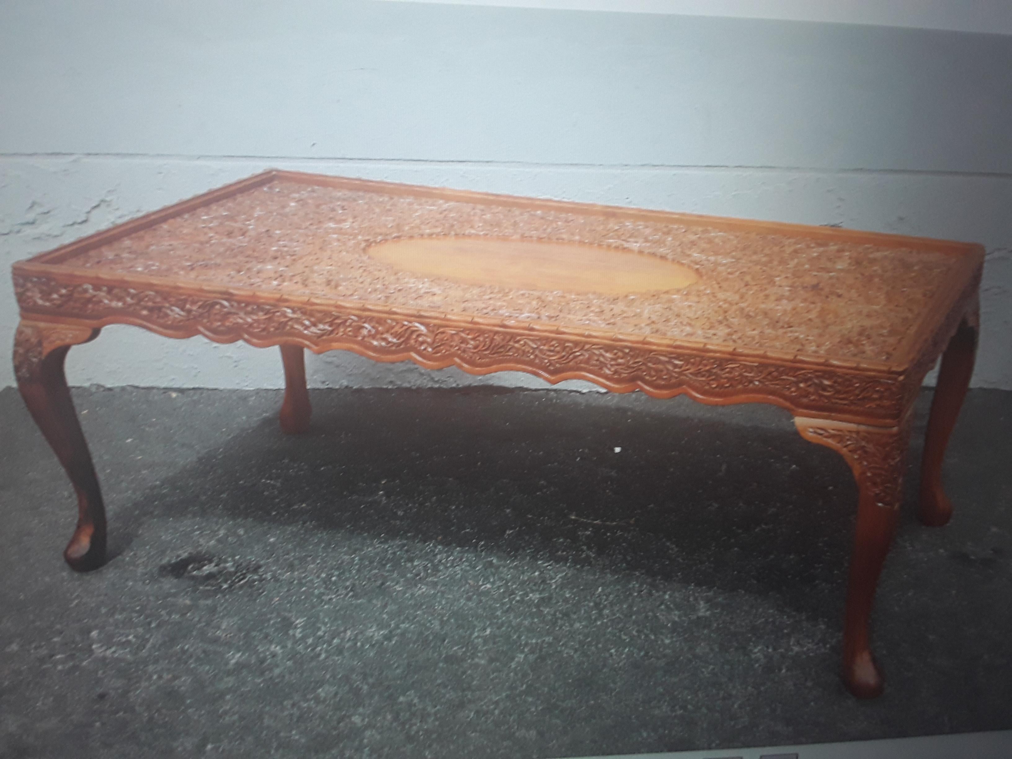 Mid-20th Century 1960's Mid Century Modern Highly Carved in Floral Relief Coffee / Cocktail Table For Sale