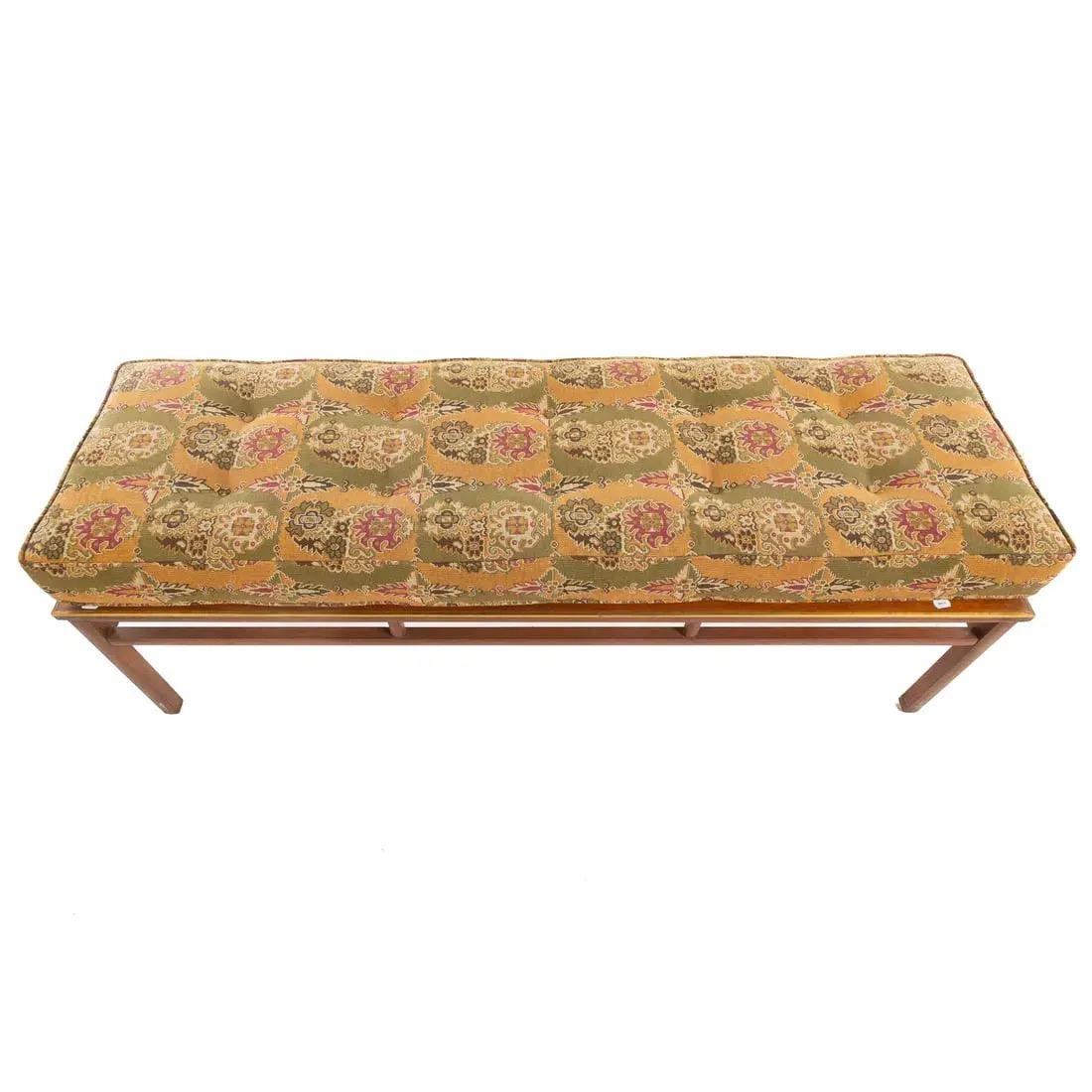 Unknown 1960s Mid-Century Modern Imperial Furniture Walnut Bench With Tufted Cushion For Sale