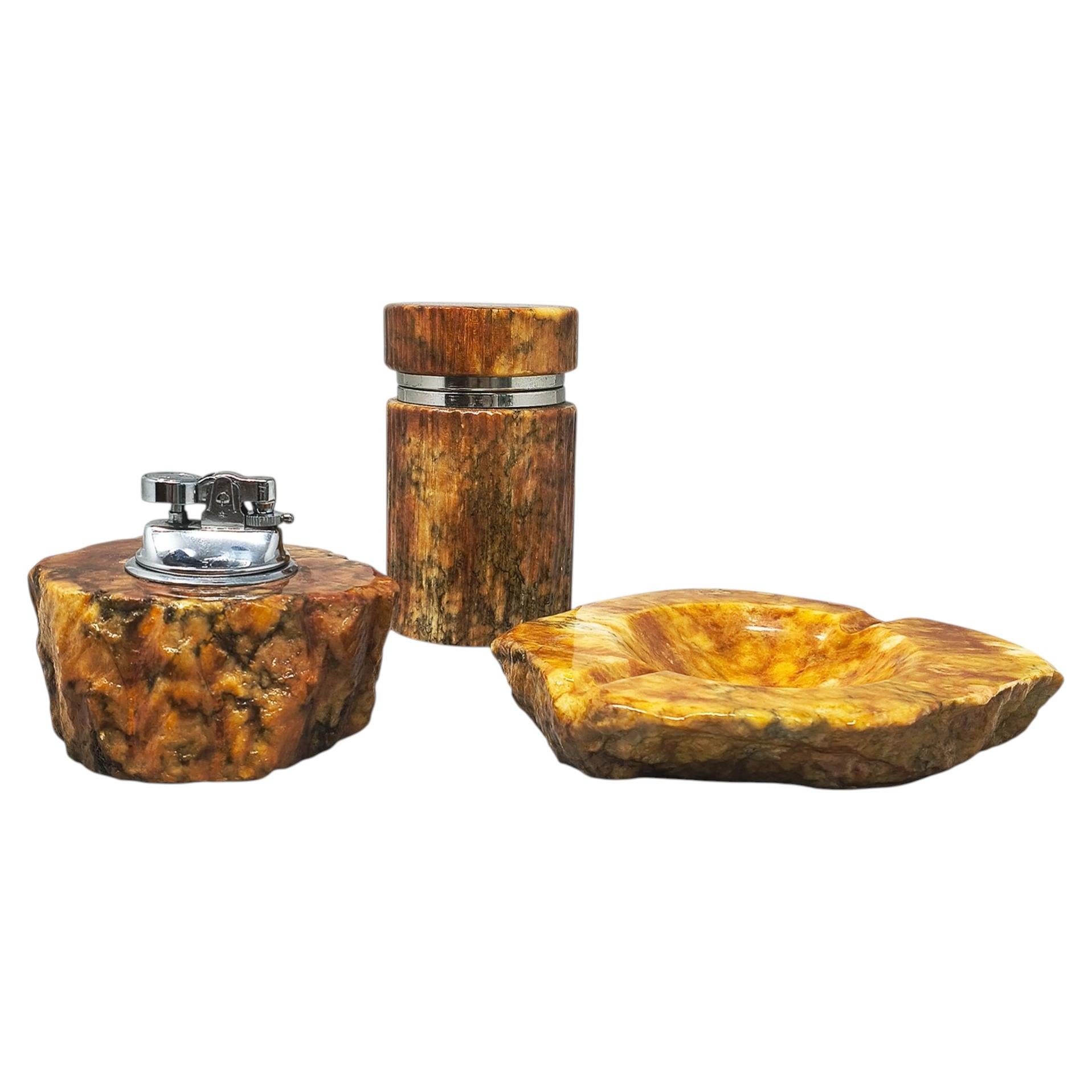 Set da fumo in alabastro italiano della metà del secolo scorso di Romano Bianchi