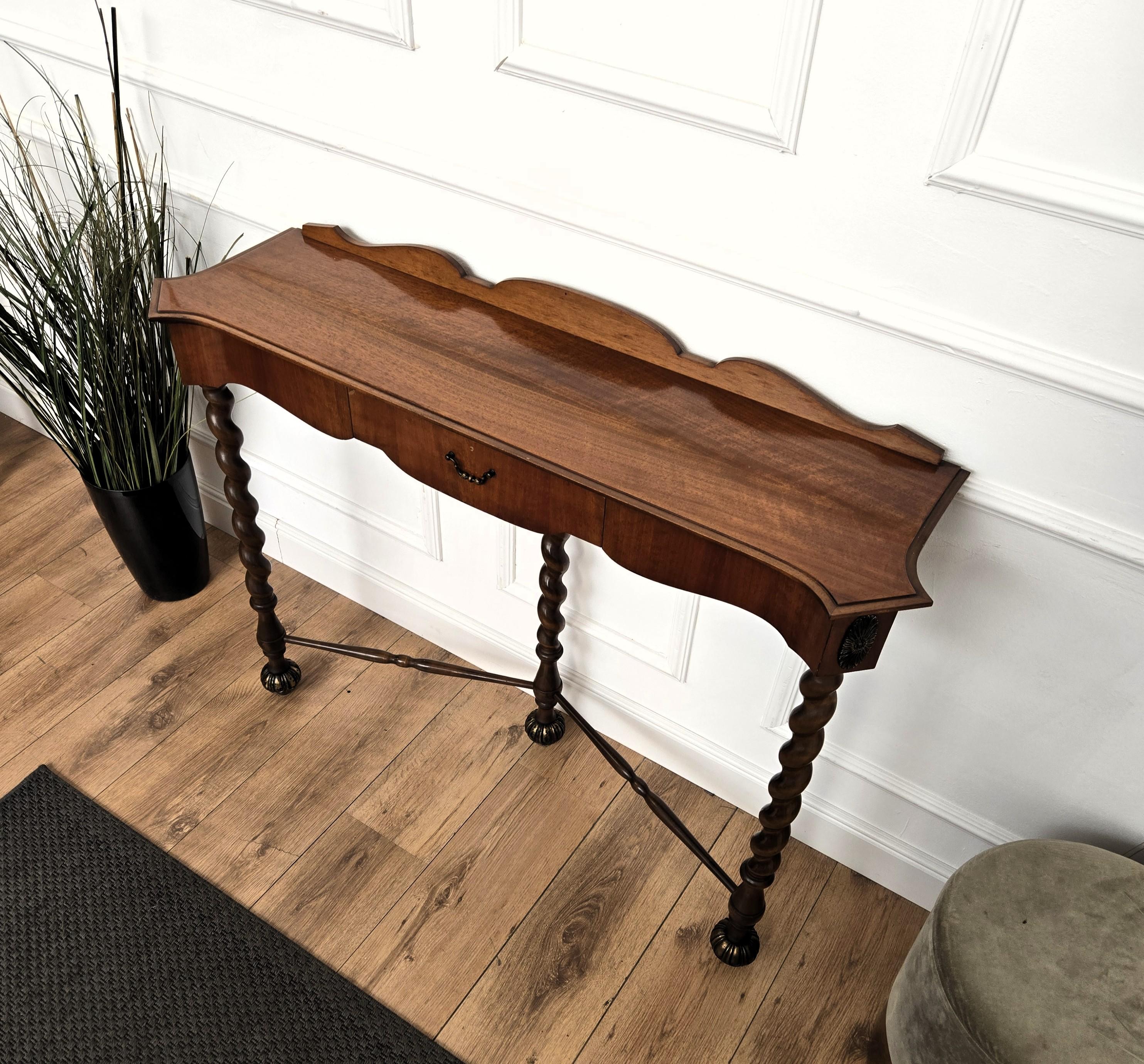 1960s Mid-Century Modern Italian Barley Twisted Wood Wall Console Table For Sale 6