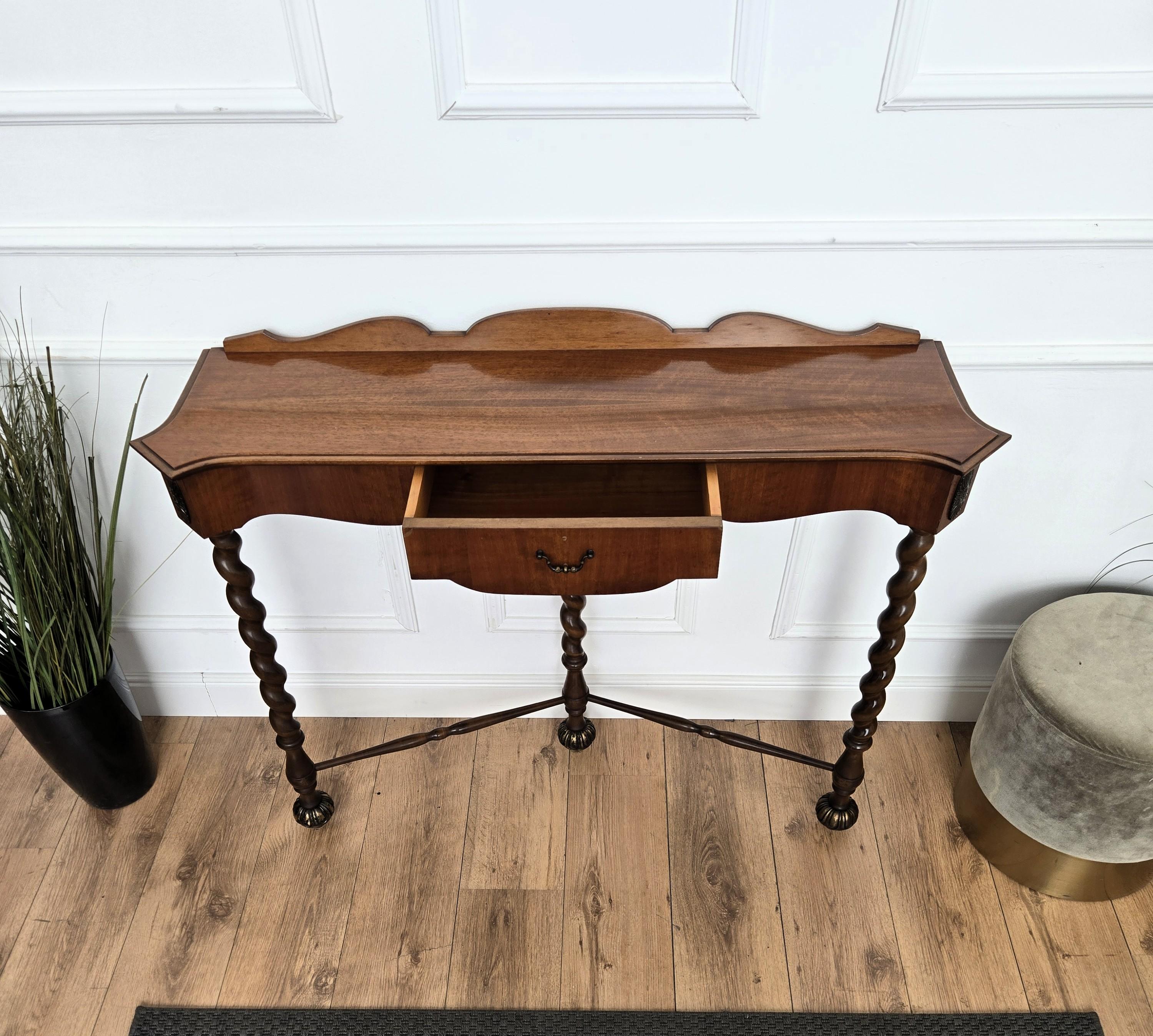 1960s Mid-Century Modern Italian Barley Twisted Wood Wall Console Table For Sale 7