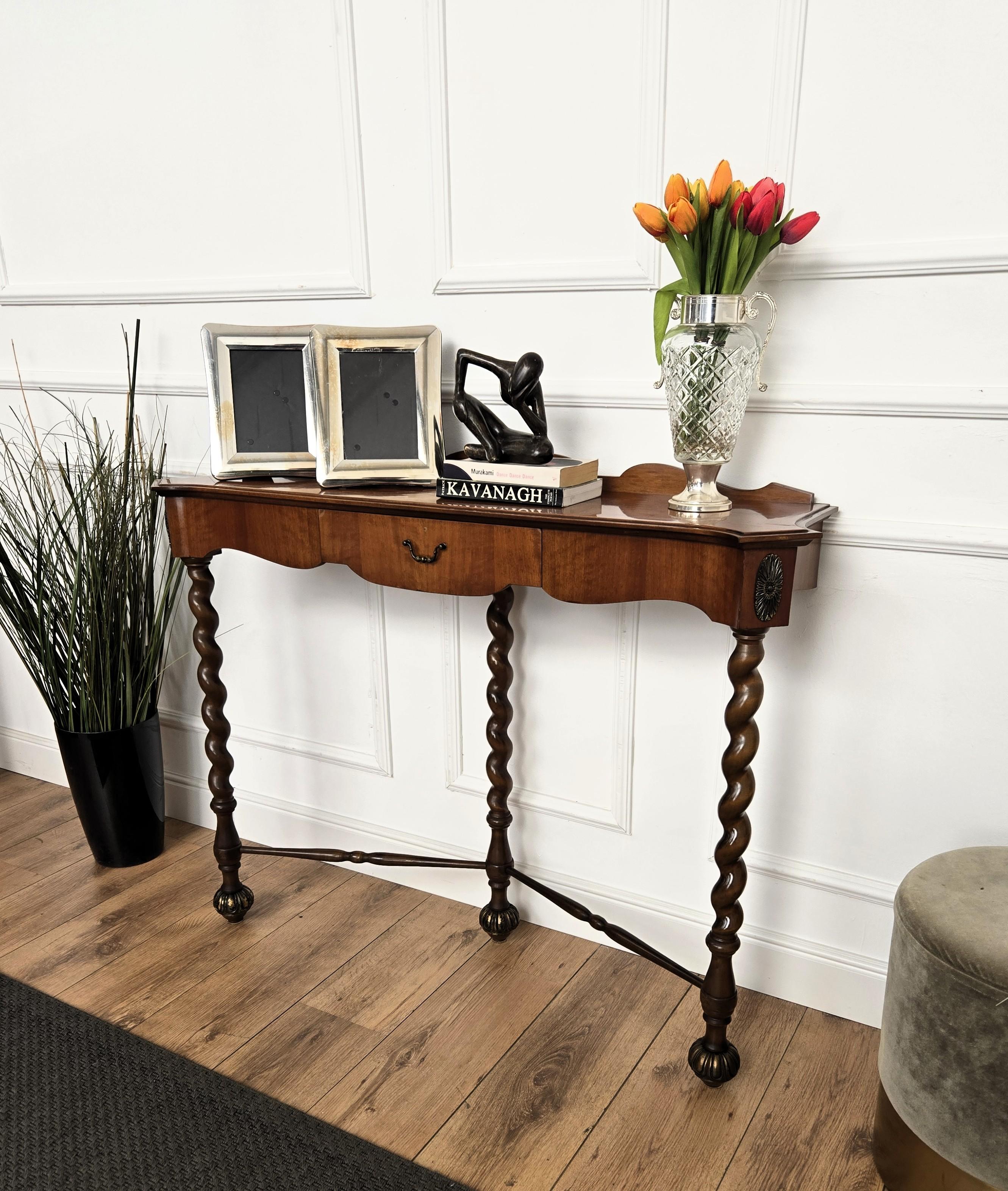 20th Century 1960s Mid-Century Modern Italian Barley Twisted Wood Wall Console Table For Sale