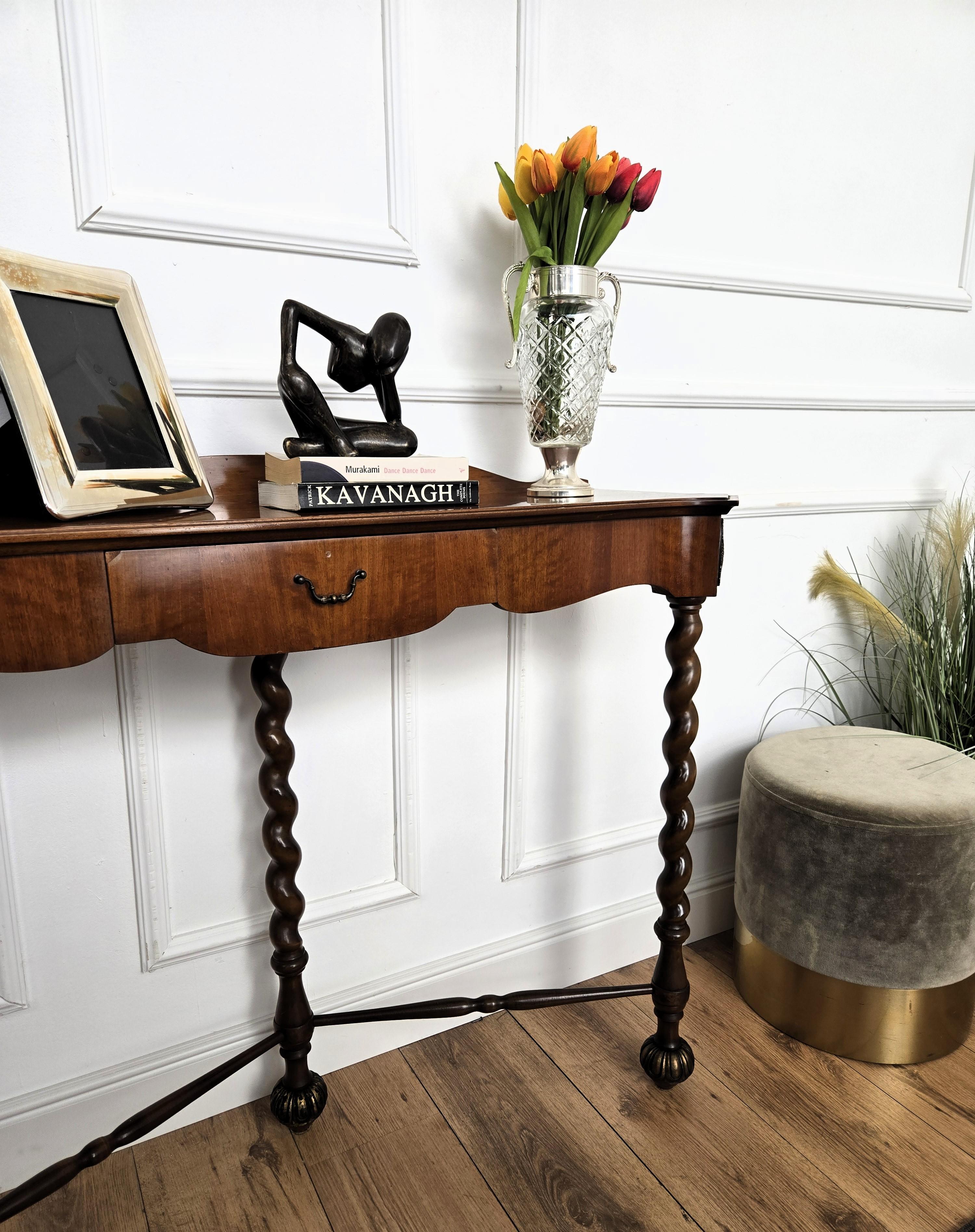 1960s Mid-Century Modern Italian Barley Twisted Wood Wall Console Table For Sale 2