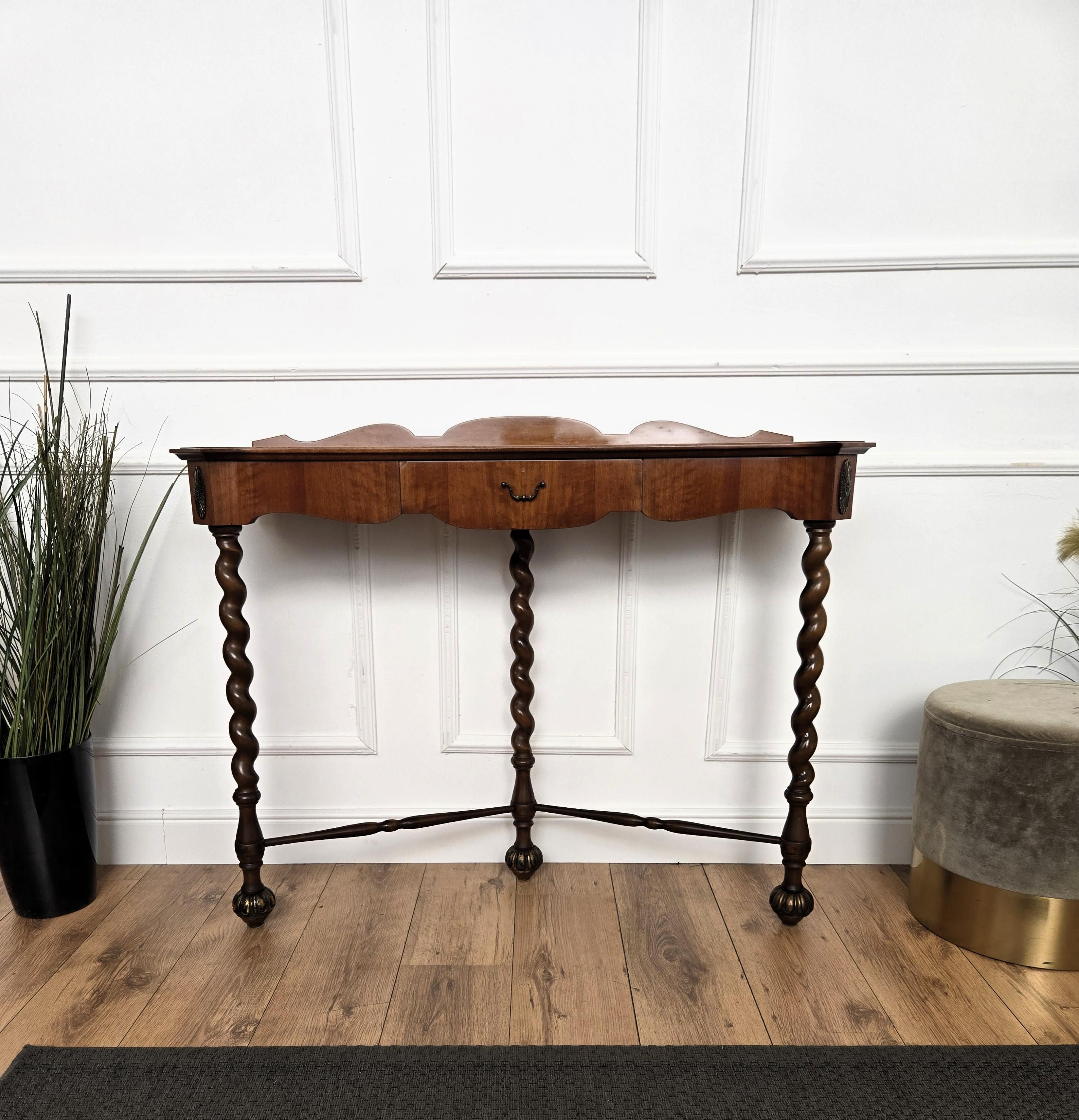 1960s Mid-Century Modern Italian Barley Twisted Wood Wall Console Table For Sale 3