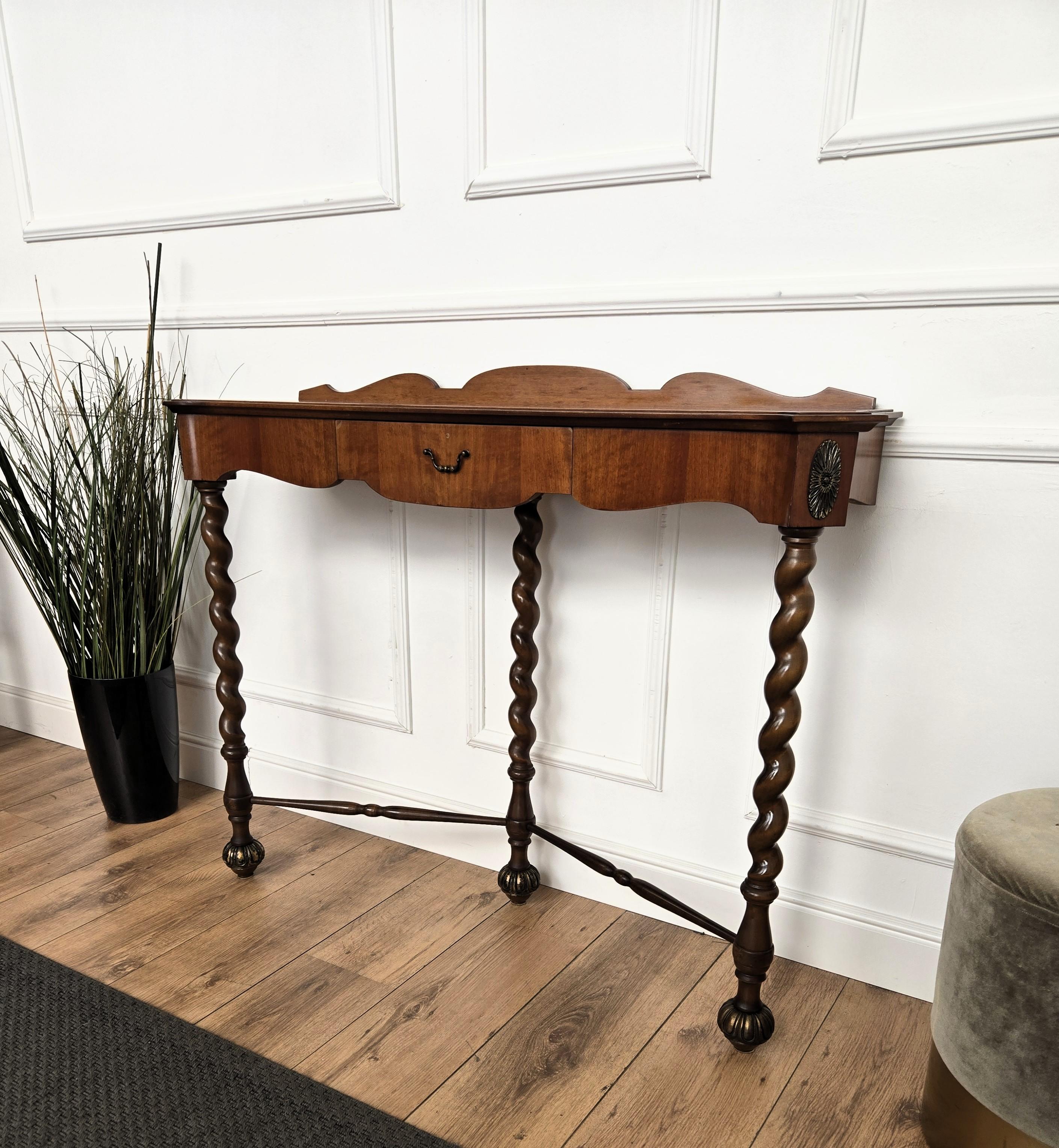 1960s Mid-Century Modern Italian Barley Twisted Wood Wall Console Table For Sale 4