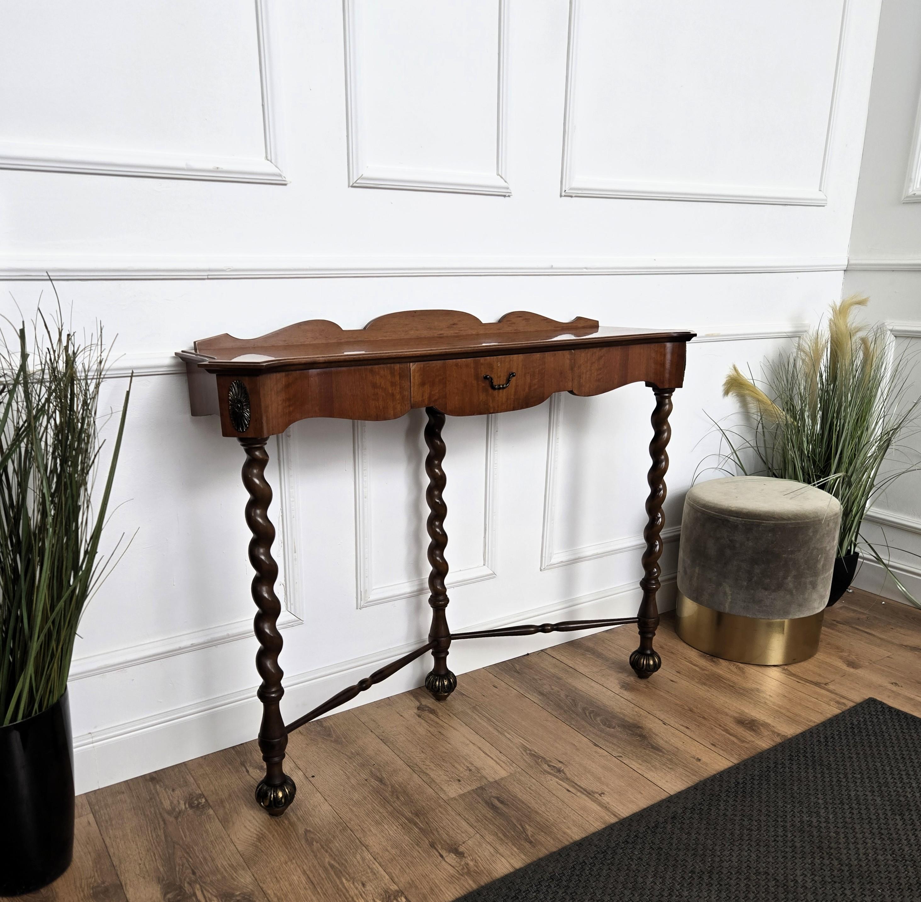 1960s Mid-Century Modern Italian Barley Twisted Wood Wall Console Table For Sale 5