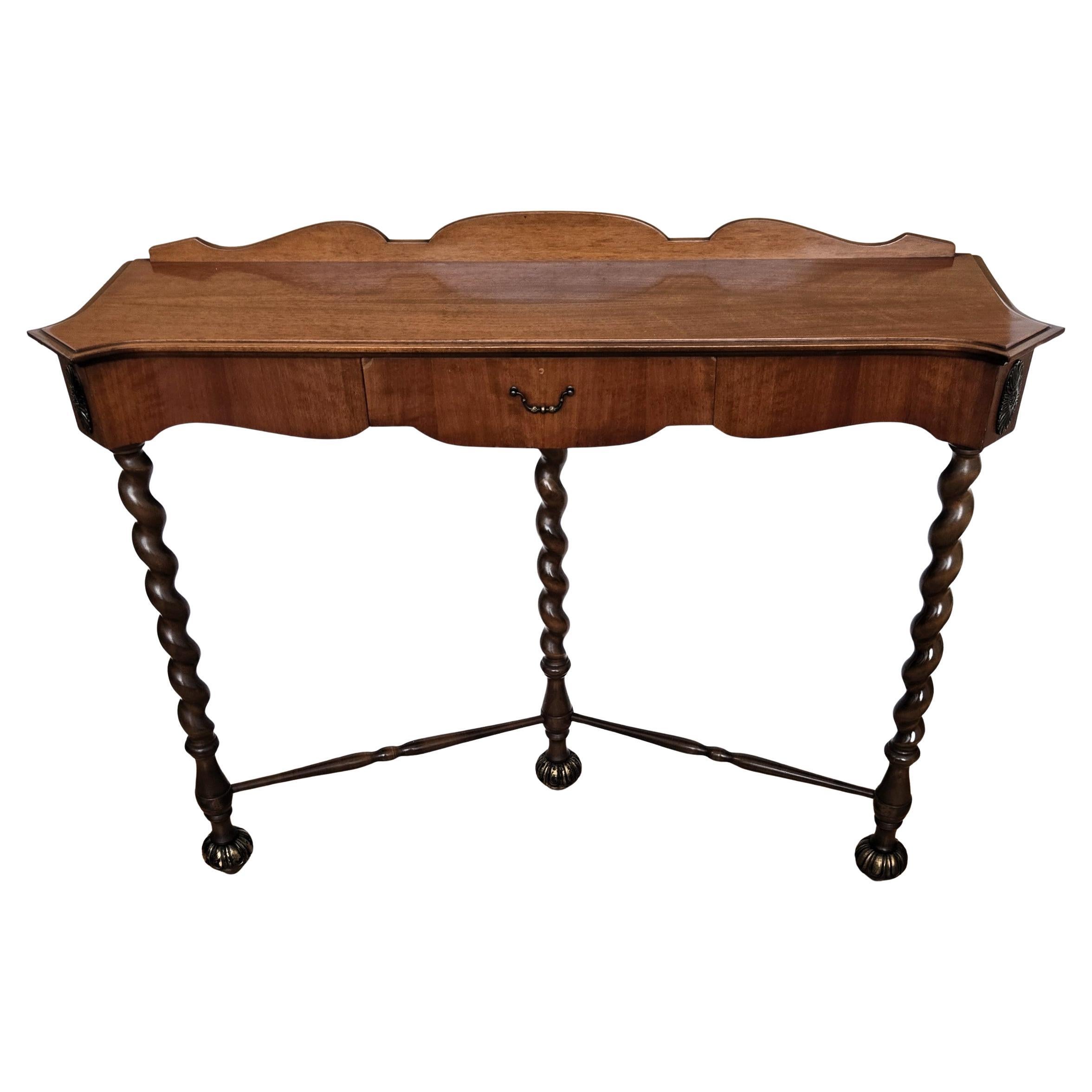 1960s Mid-Century Modern Italian Barley Twisted Wood Wall Console Table