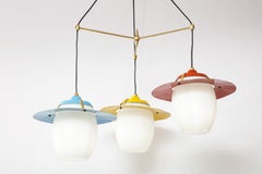 1960's Mid-Century Modern Italian Brass and Glass Chandelier