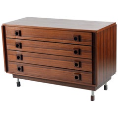 1960s Mid-Century Modern Italian Four Drawers Chest Metal Legs