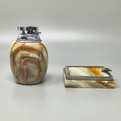 Ensemble à fumer italien en onyx des années 1960, de style « Mid-Century Modern », avec briquet de table et cendrier