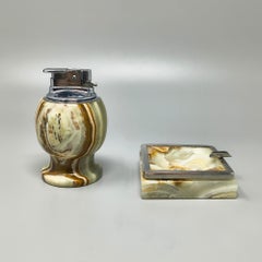 1960s Mid-Century Modern Italian Onyx Smoking Set with Table Lighter & Ashtray
