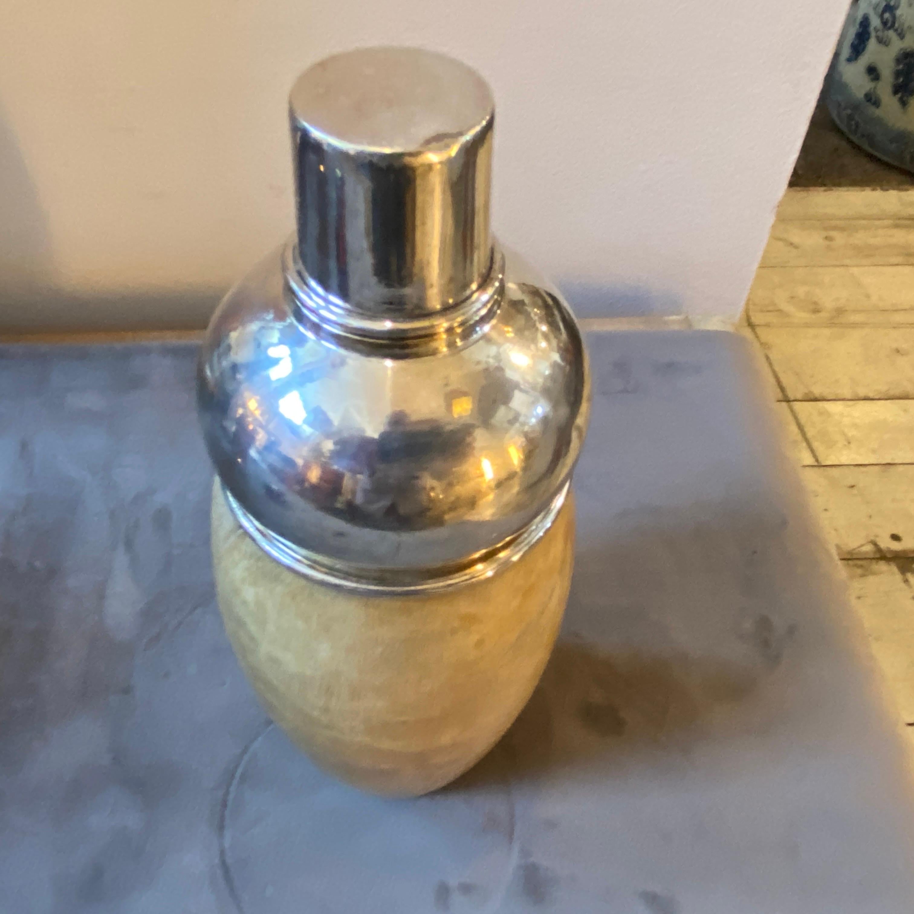 A stylish goatskin and silver plated shaker made in Italy in the Sixties. It's in lovely conditions and usable.