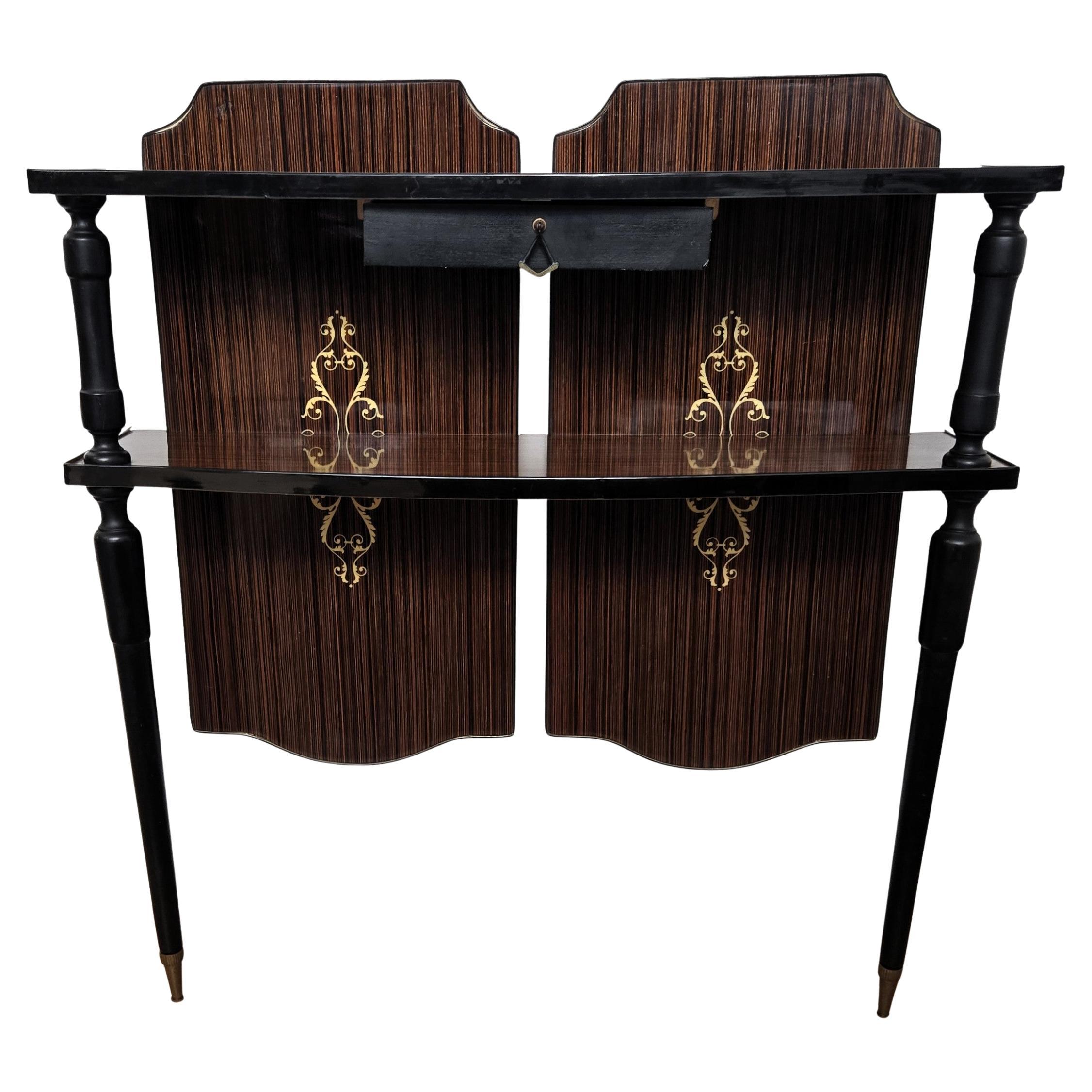 1960s Mid-Century Modern Italian Wood Wall Console Table