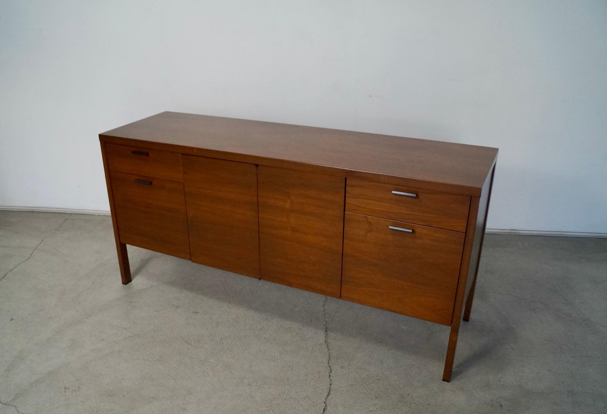 Metal 1960s Mid-Century Modern Jens Risom Style Walnut Credenza / Sideboard