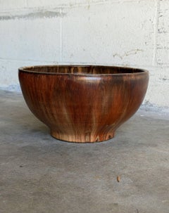 1960s Mid-Century Modern Large Brown Drip Glaze Ceramic Bowl