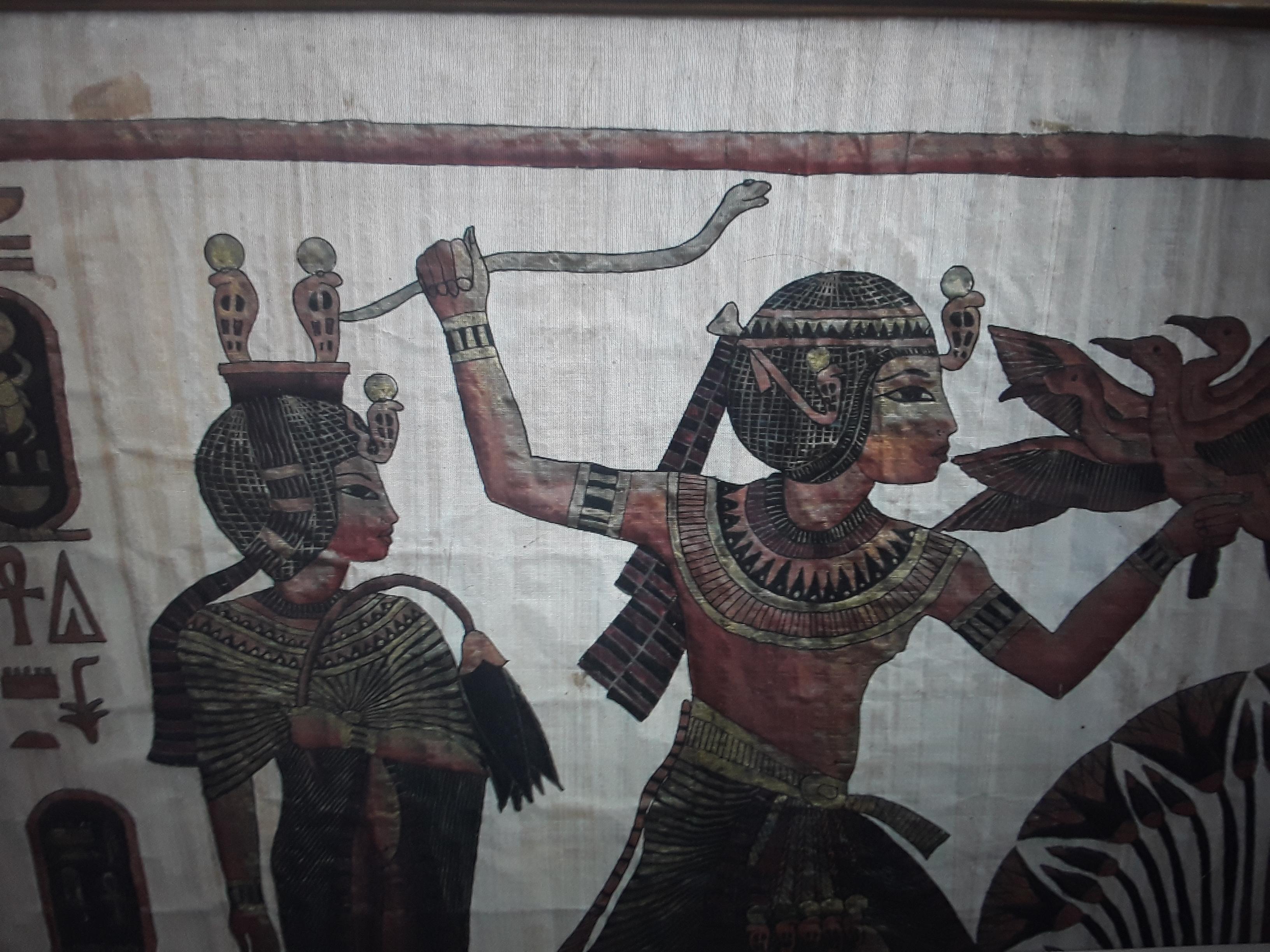 1960's Mid Century Modern Large Egyptian Themed Painting on Aged Parchment Paper For Sale 6