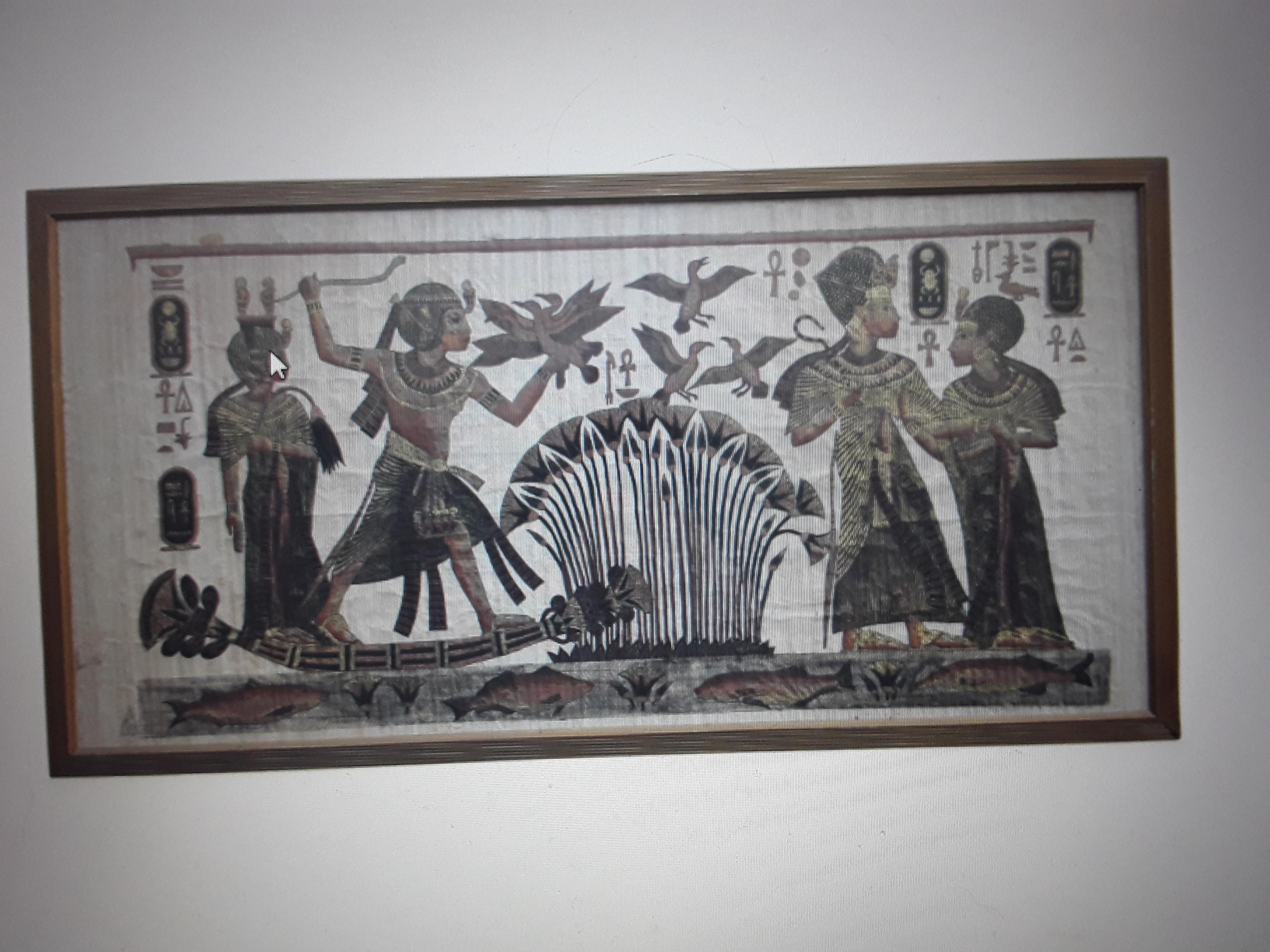 1960's Mid Century Modern Large Egyptian Themed Painting on Aged Parchment Paper For Sale 8