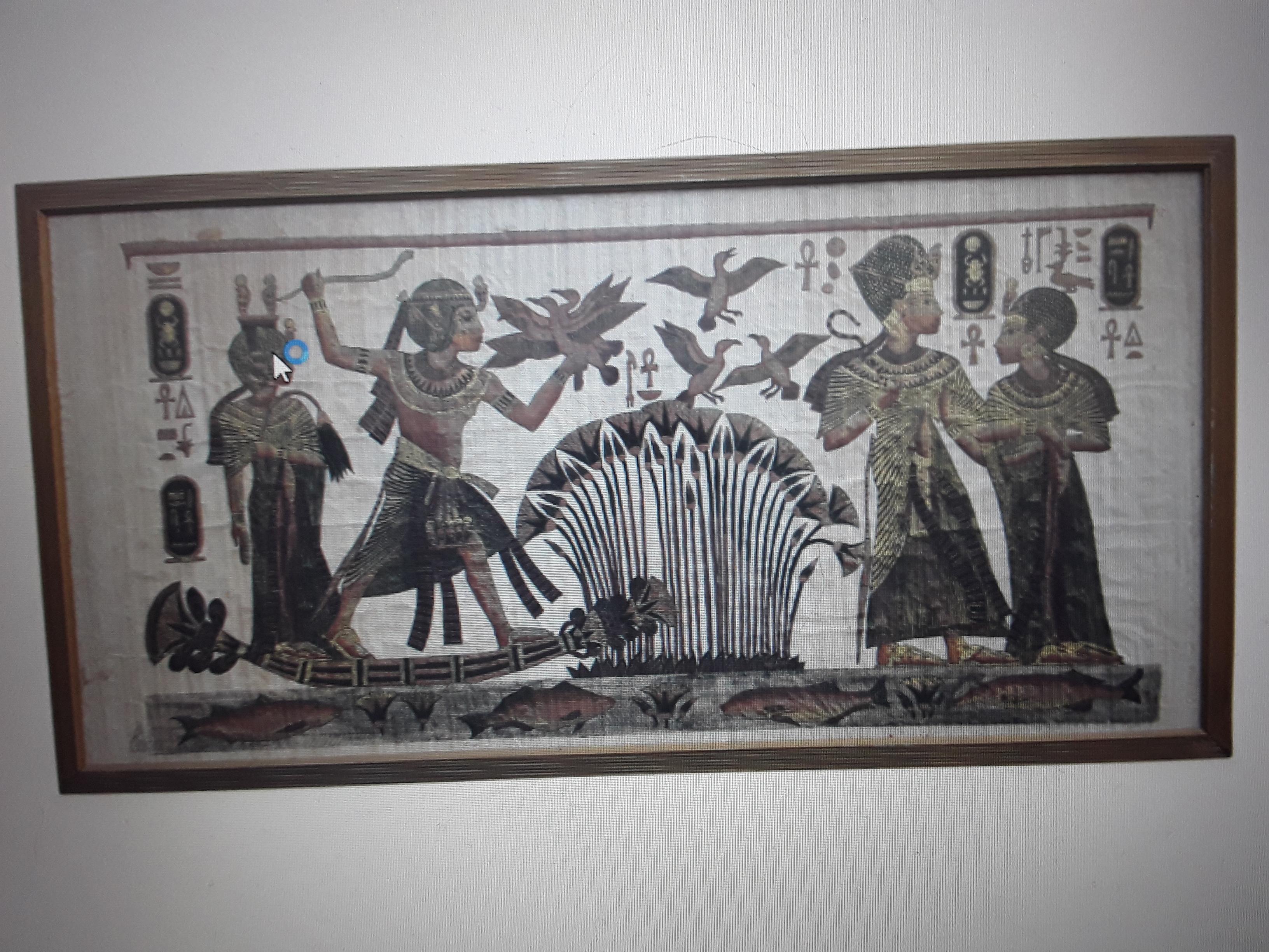 1960's Mid Century Modern Large Egyptian Themed Painting on Aged Parchment Paper For Sale 9