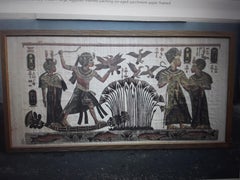 Großes ägyptisches Gemälde auf gealtertem Pergamentpapier, Mid-Century Modern, 1960er Jahre