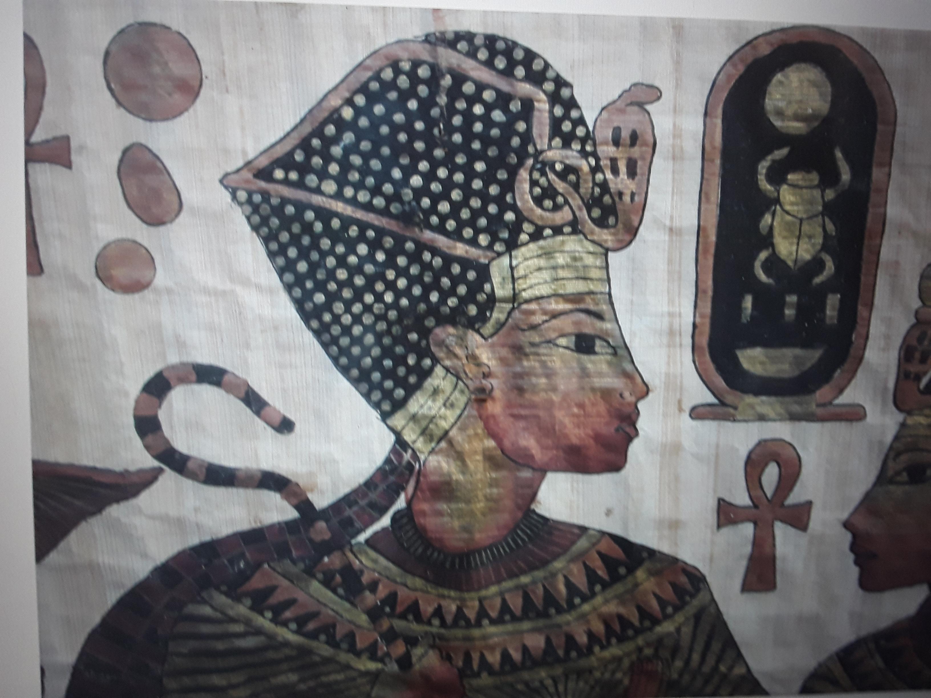 1960's Mid Century Modern Large Egyptian Themed Painting on Aged Parchment Paper For Sale 2