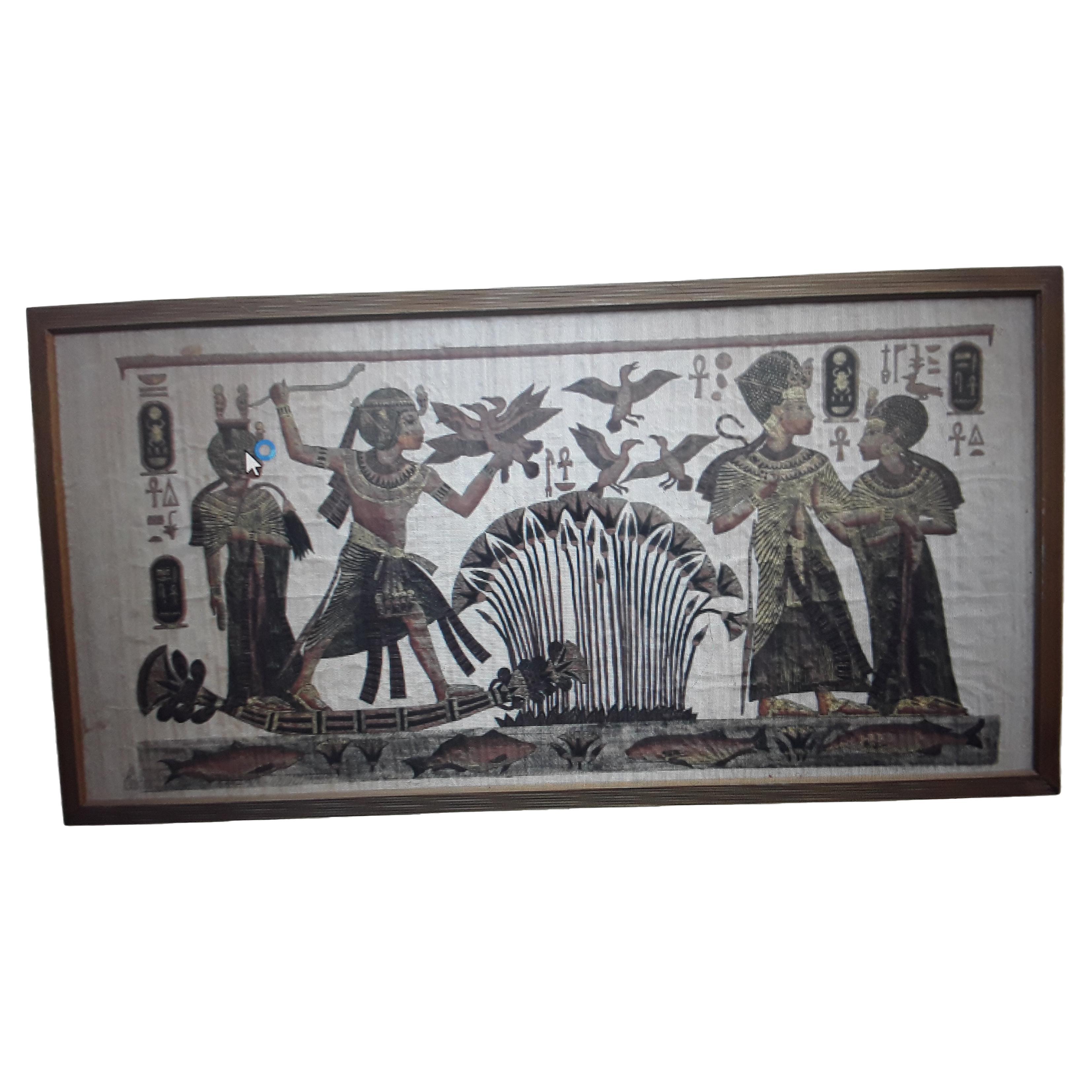 1960's Mid Century Modern Large Egyptian Themed Painting on Aged Parchment Paper For Sale
