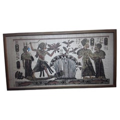 Grande peinture à thème égyptien sur papier parchemin vieilli, moderne du milieu du siècle dernier, années 1960