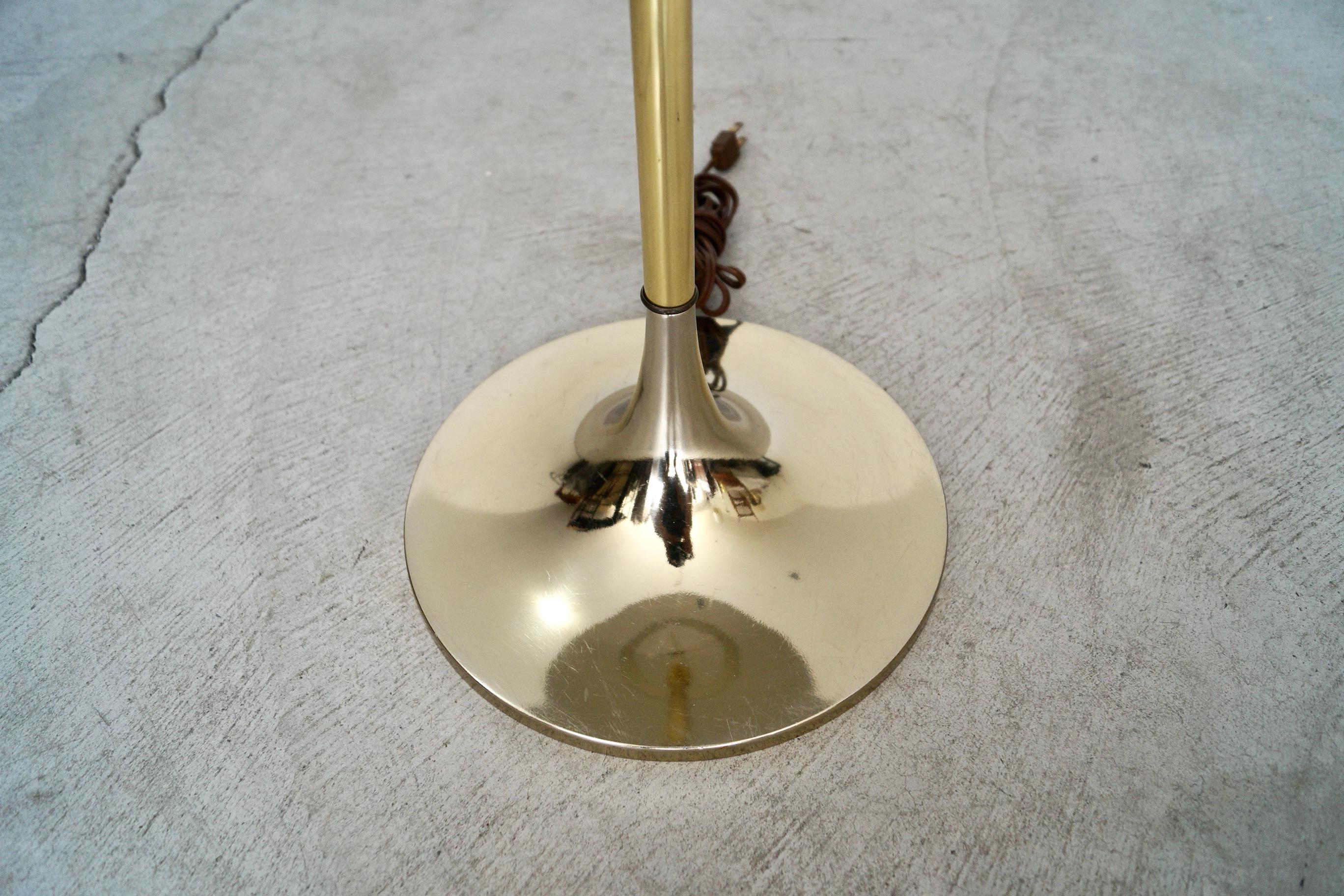 1960's Mid-Century Modern Laurel Lighting Tulip Brass & Smoked Glass Floor Lamp 1