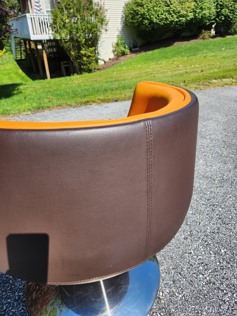 1960s MidCentury Modern Leather Swivel Chair For Sale at 1stDibs