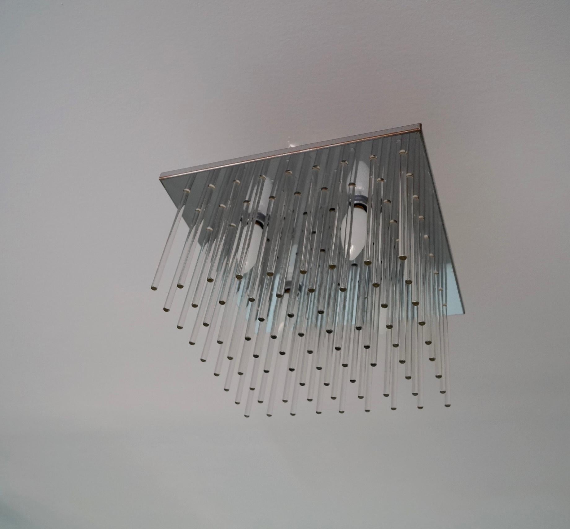 1960's Mid-Century Modern Lightolier Flush Mount Ceiling Light Fixture In Good Condition For Sale In Burbank, CA