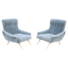 1960's Mid-Century Modern Lounge Chairs In Mohair Fabric