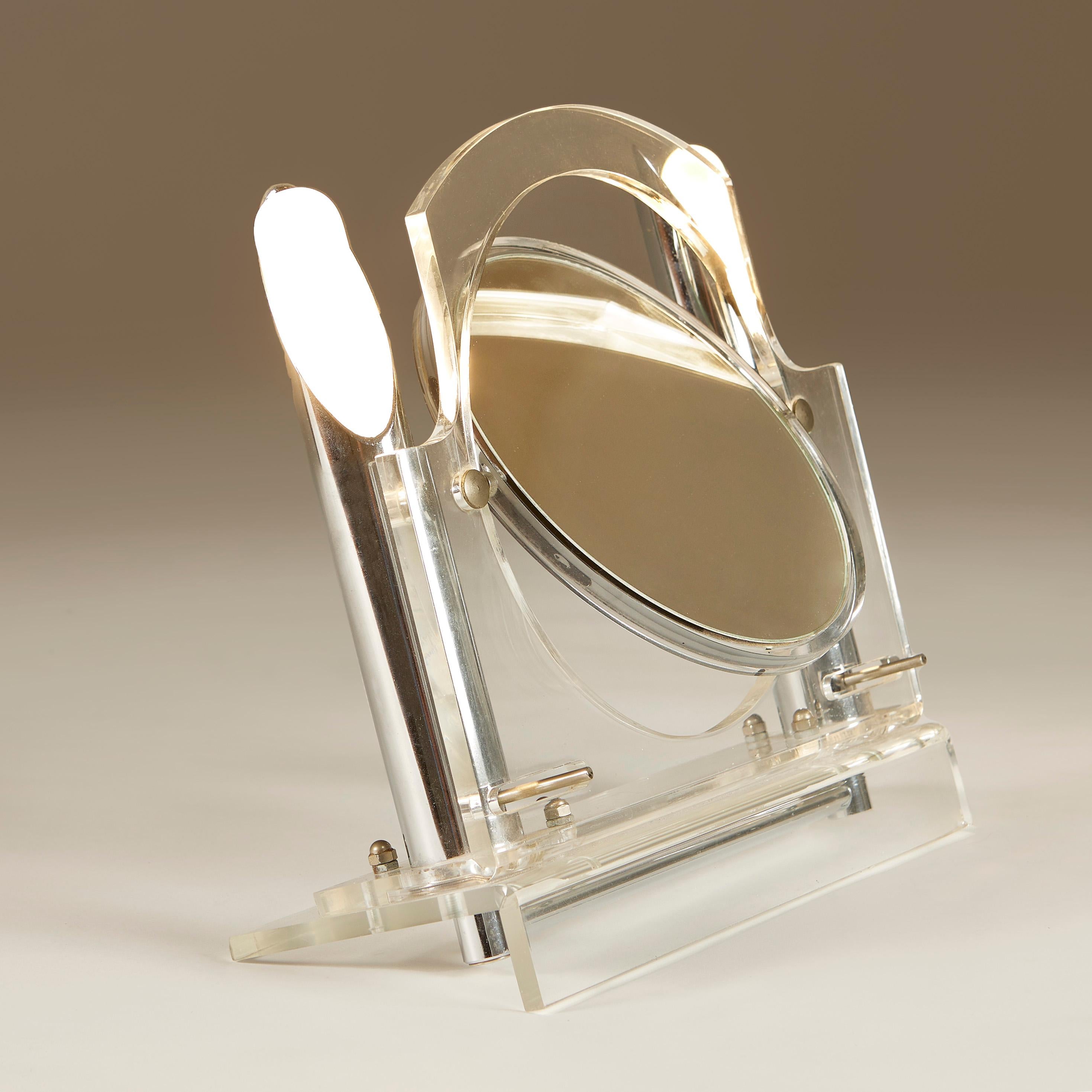 1960s Mid-century modern Lucite and Chrome Table Mirror with Lights For Sale 1