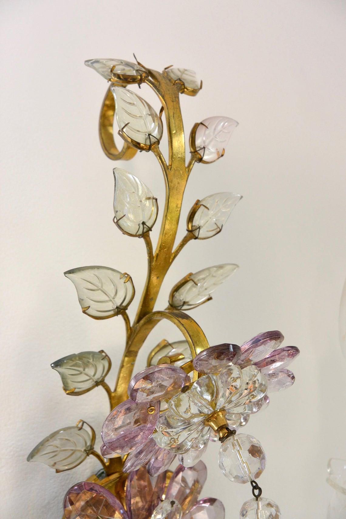 Mid-Century Modern 1960's Mid Century Modern Maison Bagues Cut Crystal Floral Form Wall Sconce For Sale