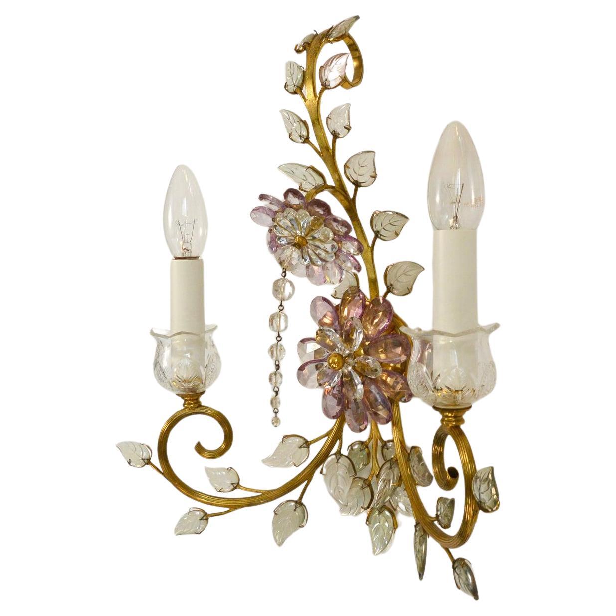 1960's Mid Century Modern Maison Bagues Cut Crystal Floral Form Wandleuchter