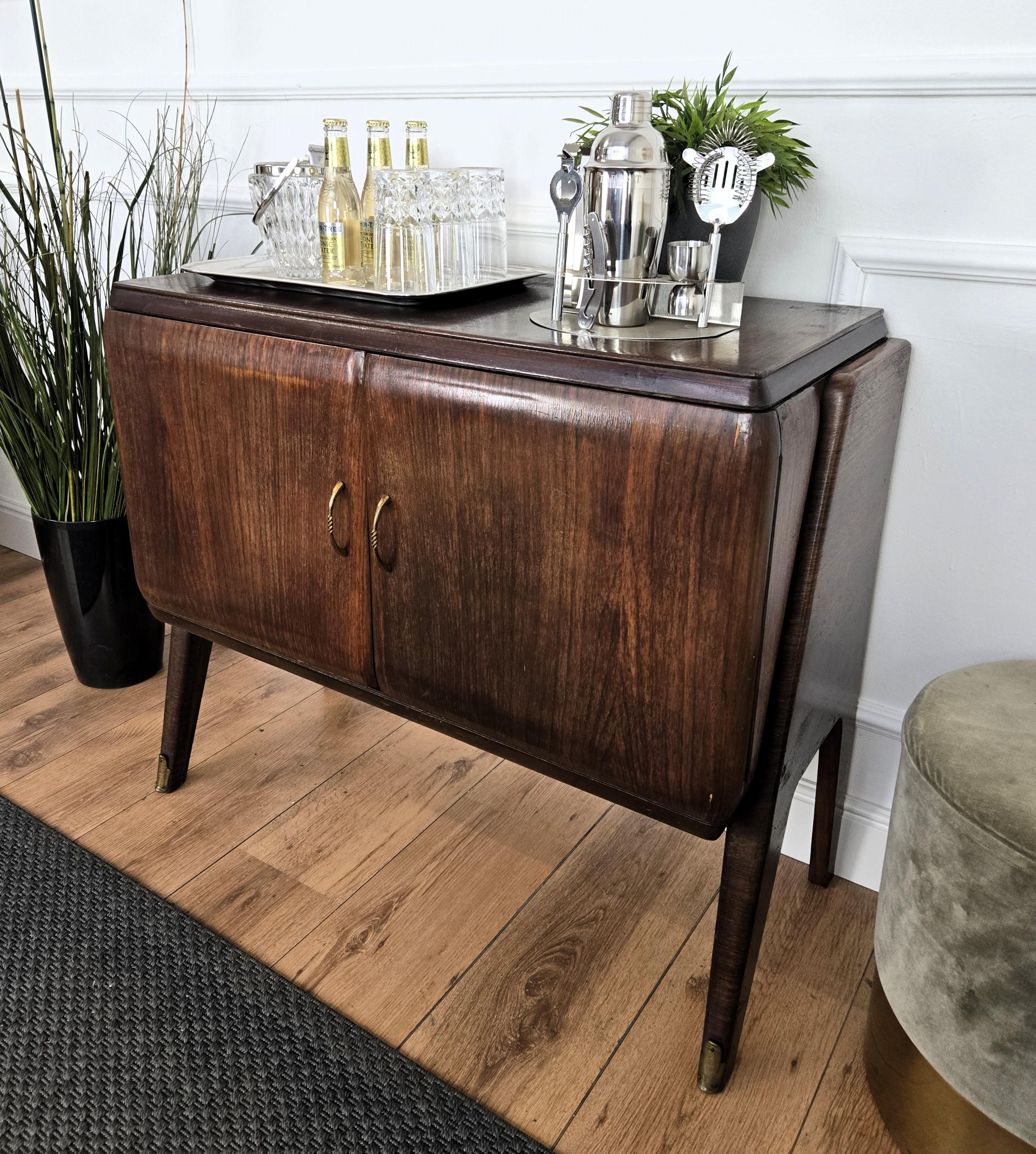 1960s Mid-Century Modern MCM Italian Walnut Wood and Brass Dry Bar Cabinet 2