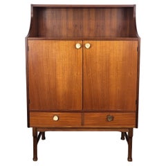 1960s Mid-Century Modern MCM Italian Walnut Wood and Brass Dry Bar Cabinet