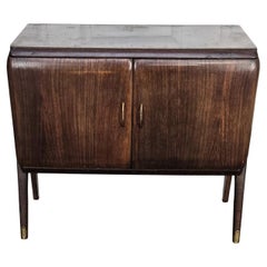 1960s Mid-Century Modern MCM Italian Walnut Wood and Brass Dry Bar Cabinet