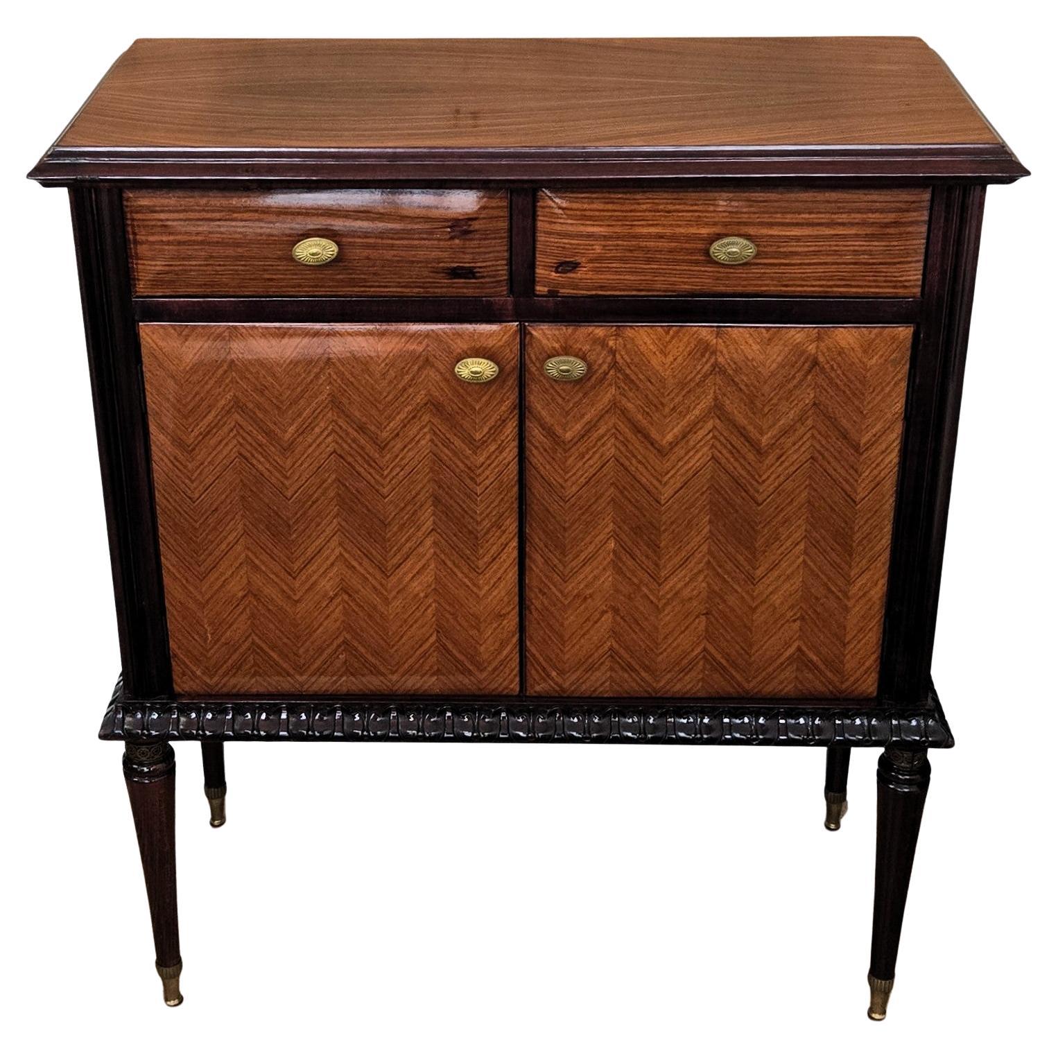 1960 Mid-Century Modern MCM Italian Wood and Brass Entryway Console Cabinet