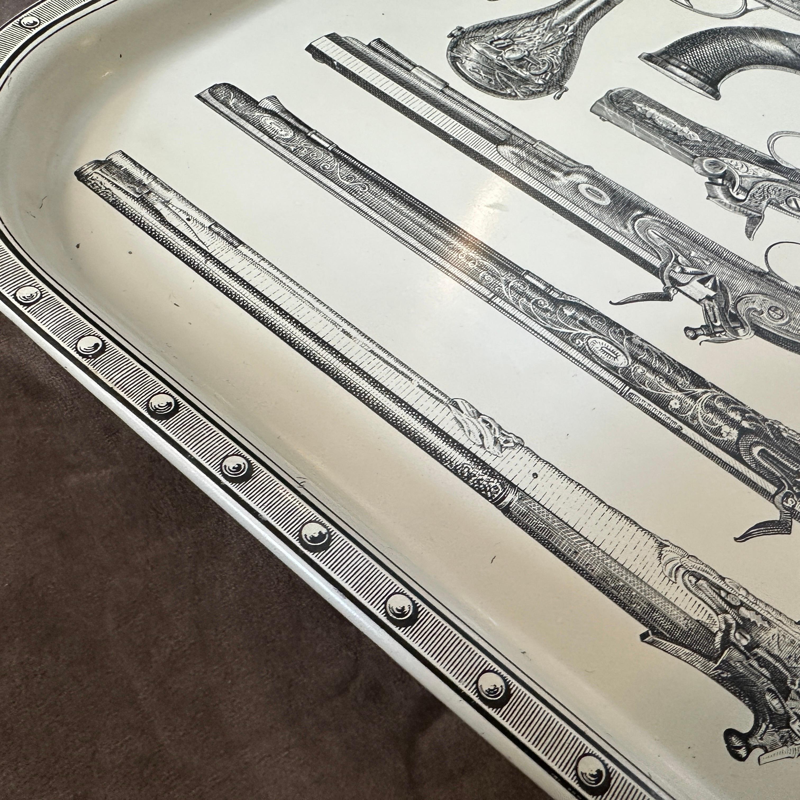 1960s Mid-Century Modern Metal Antique Fire Arms Square Tray by Piero Fornasetti 5