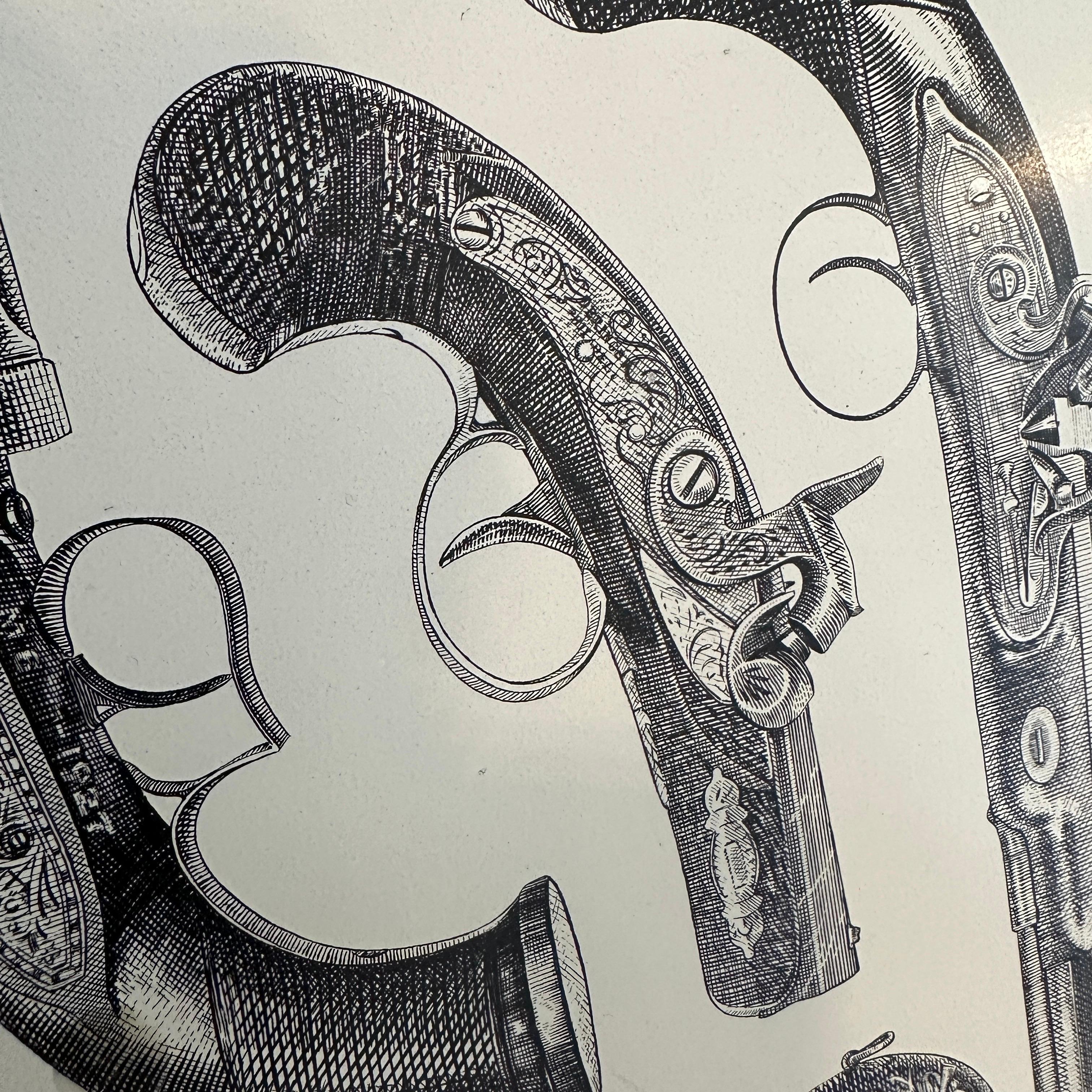 1960s Mid-Century Modern Metal Antique Fire Arms Square Tray by Piero Fornasetti 6