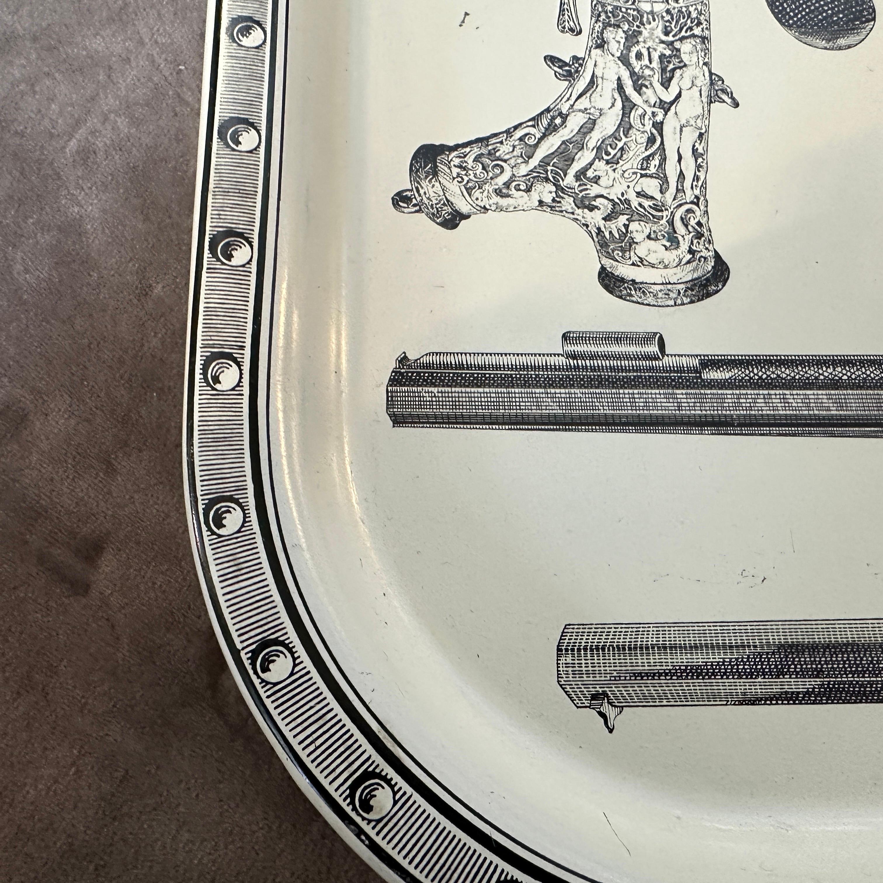 1960s Mid-Century Modern Metal Antique Fire Arms Square Tray by Piero Fornasetti 9