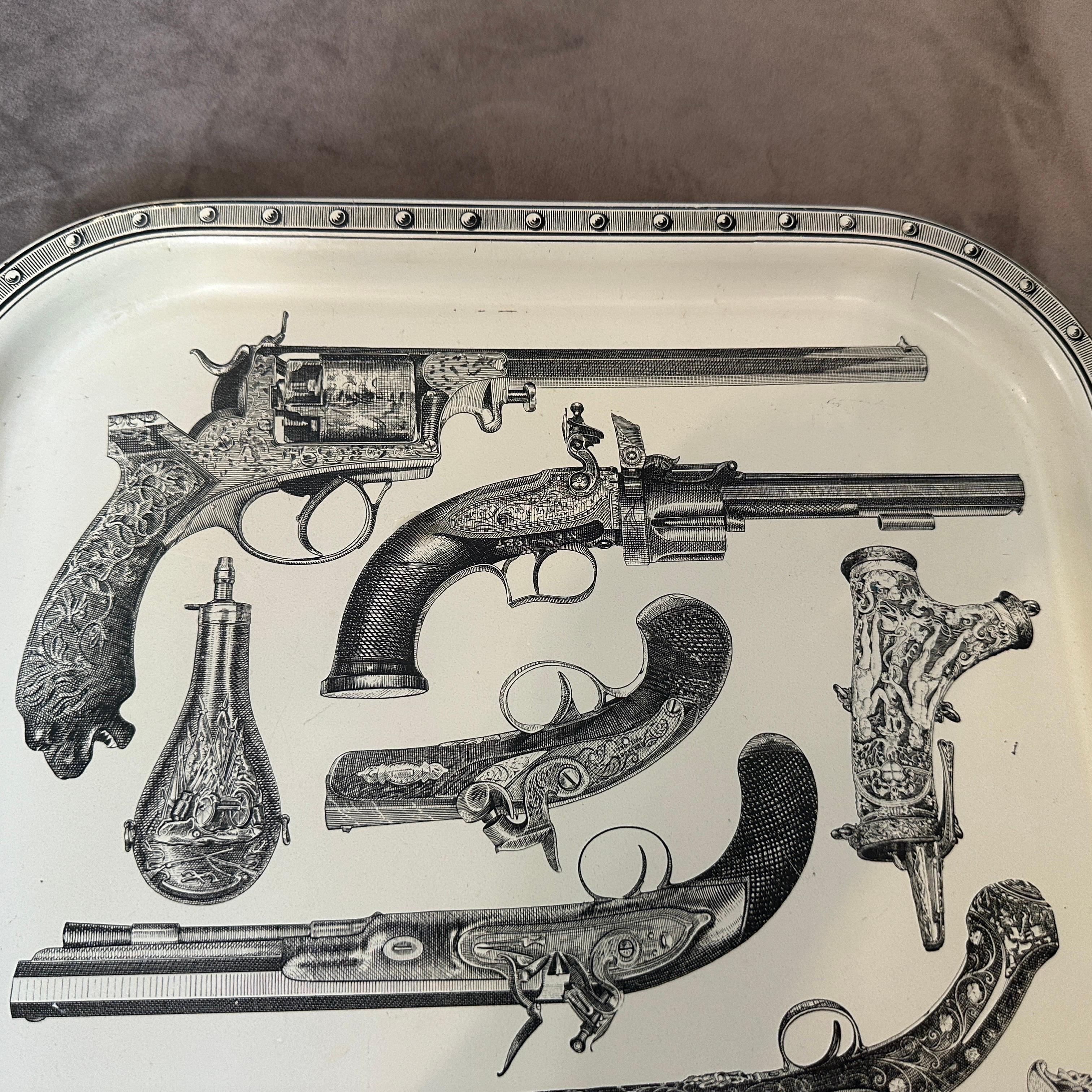 1960s Mid-Century Modern Metal Antique Fire Arms Square Tray by Piero Fornasetti 10